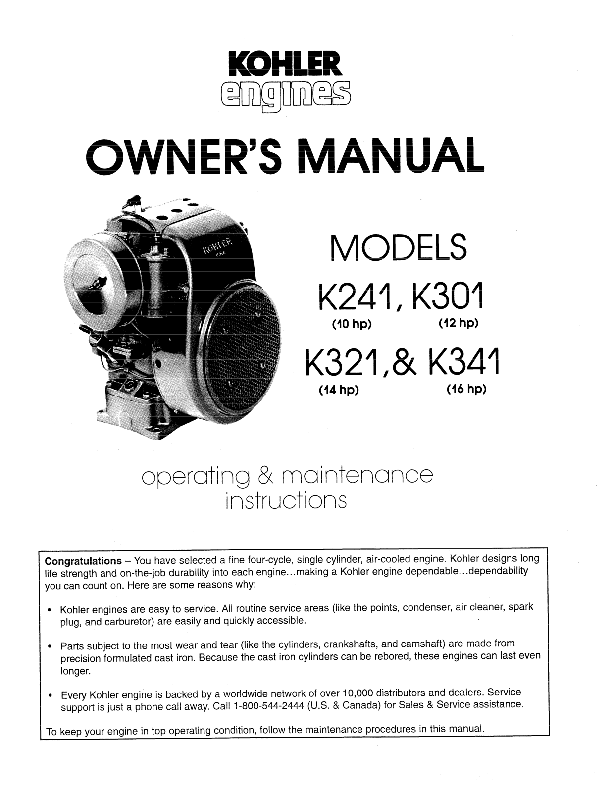 Kohler K341, K301, K241, K321 User Manual