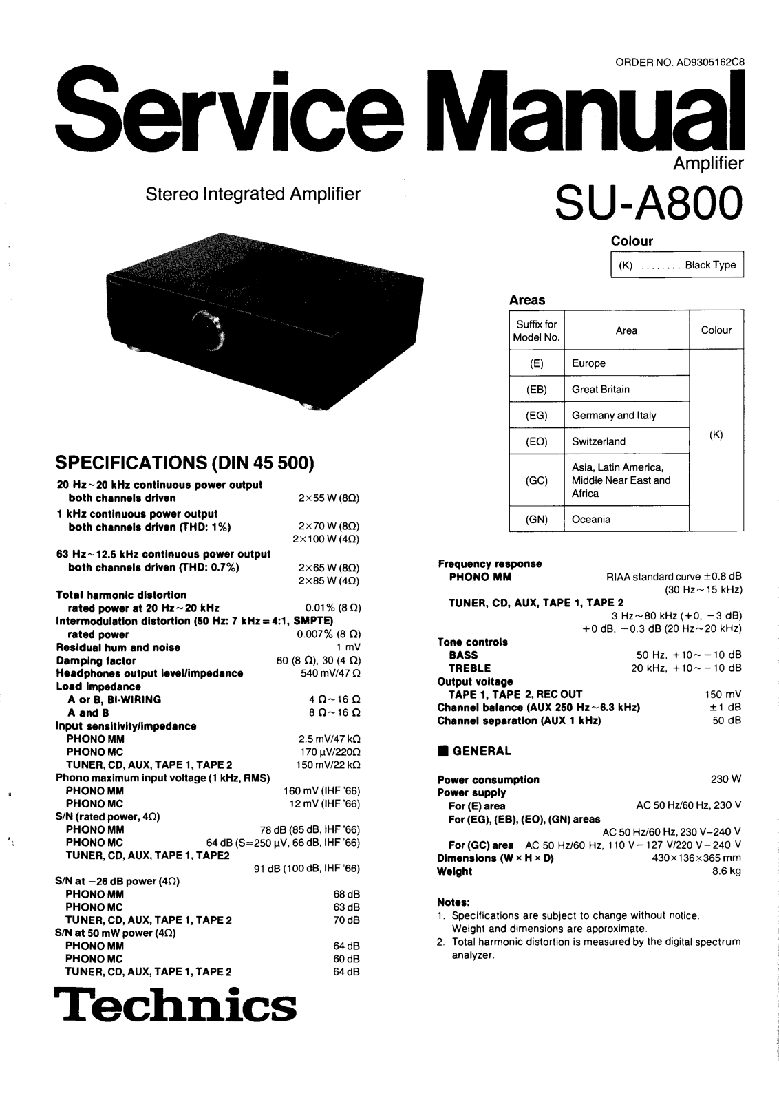 Technics SUA-800 Service manual