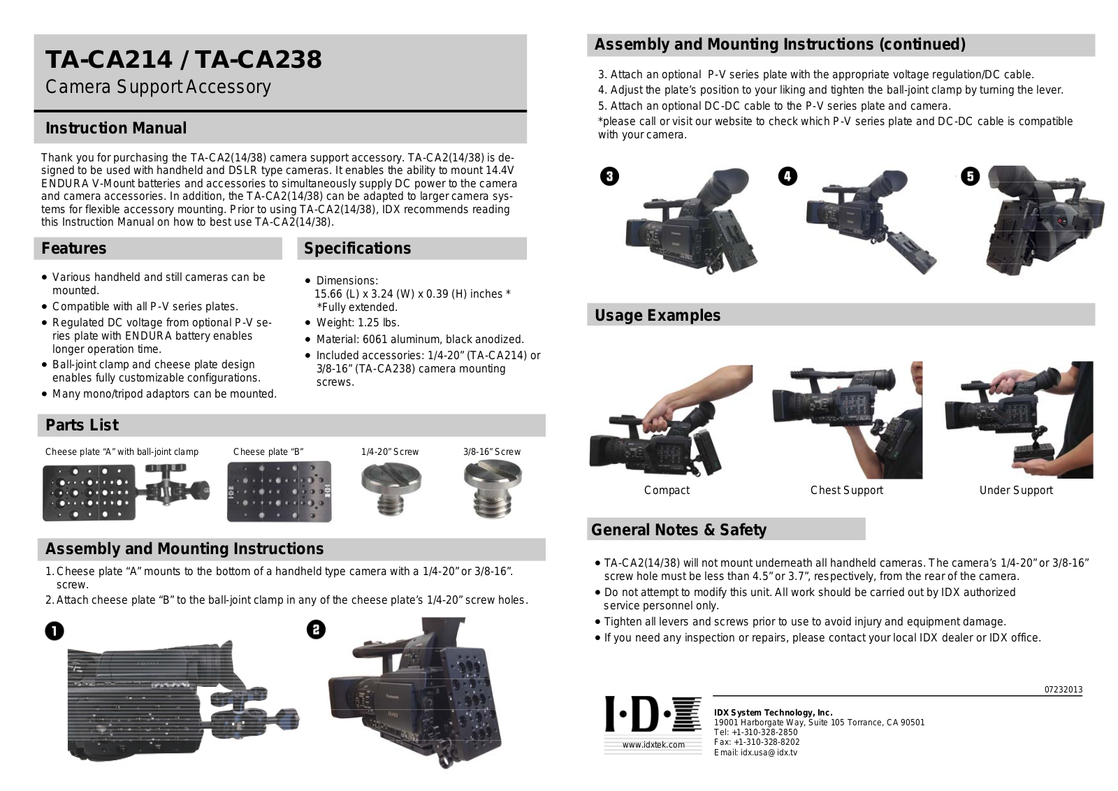 IDX TA-CA214, TA-CA238 User Manual