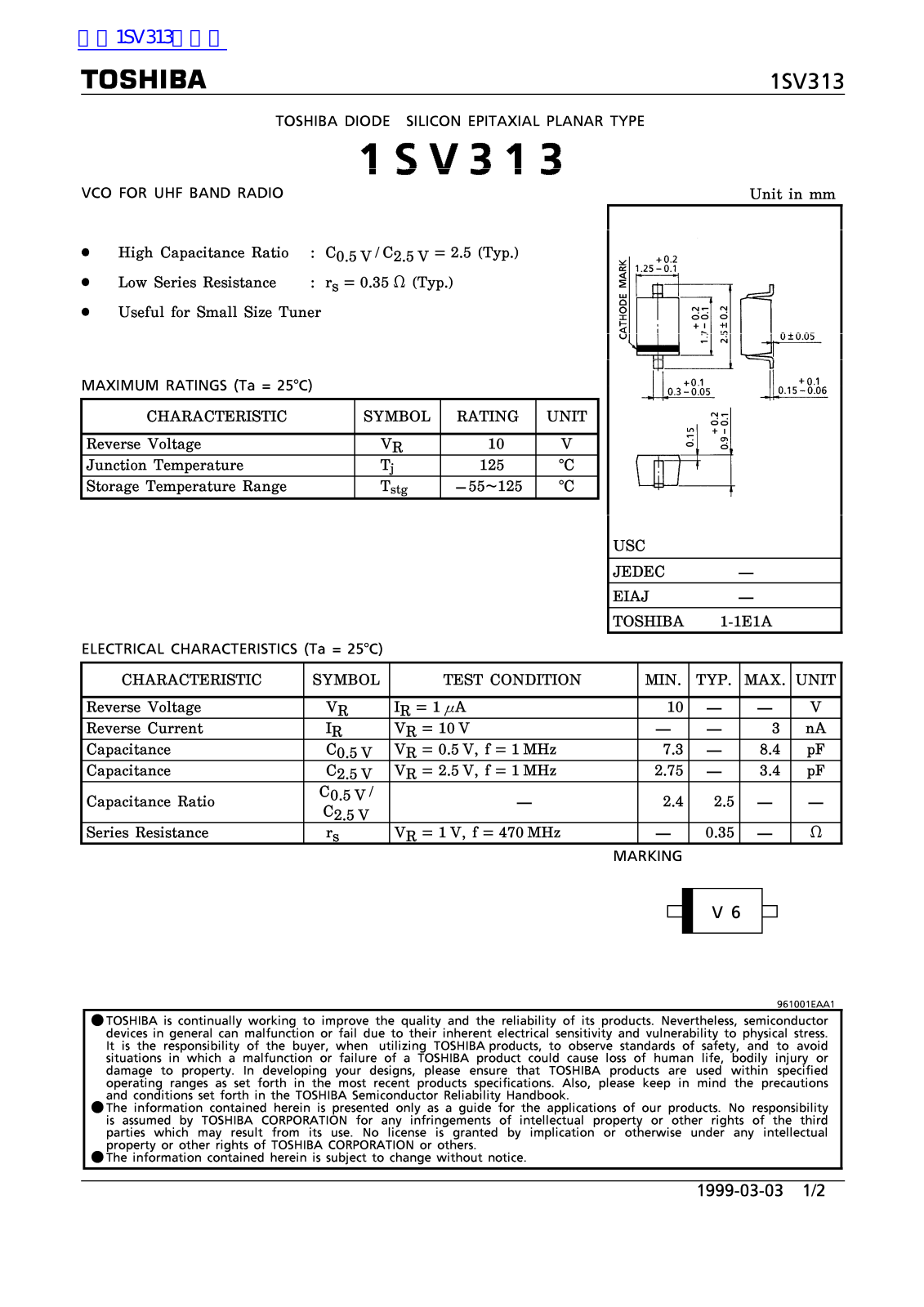 TOSHIBA 1SV313 Technical data