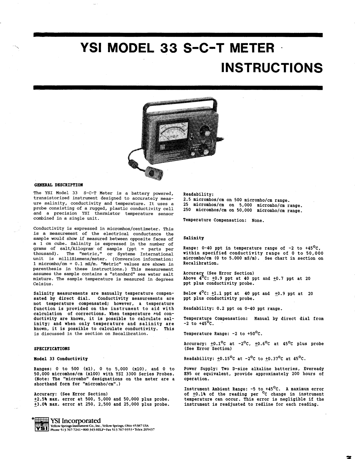 Ysi 33 User Manual