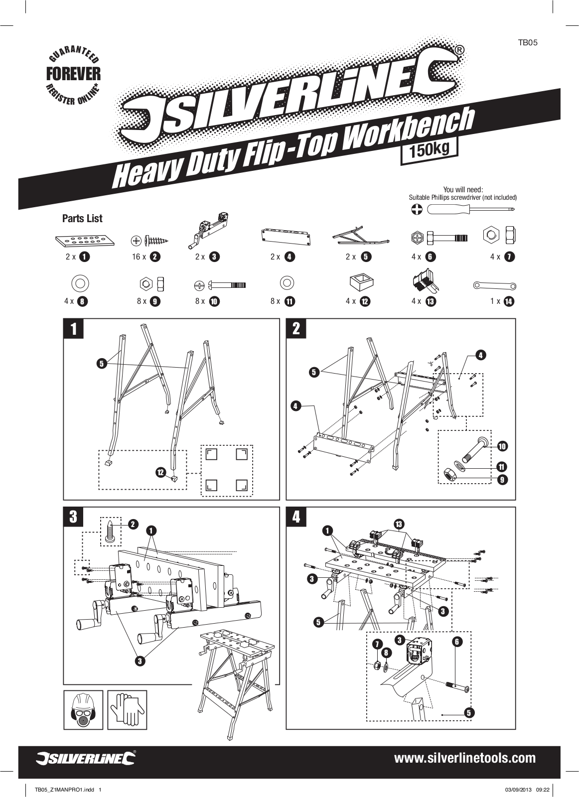 Silverline Heavy Duty Flip-Top Workbench User Manual