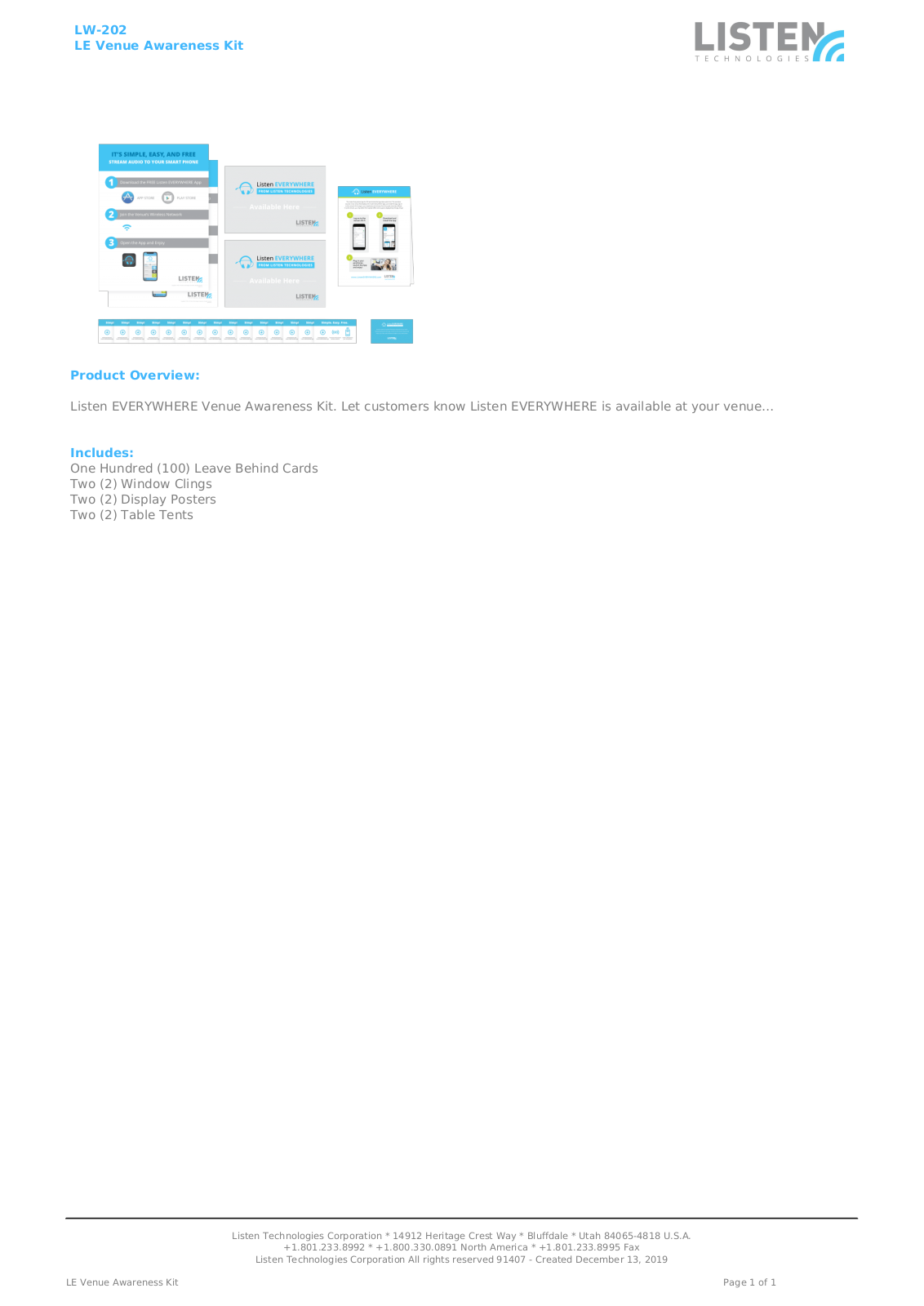 Listen Technologies LW-202 Data Sheet - ManualMachine.com