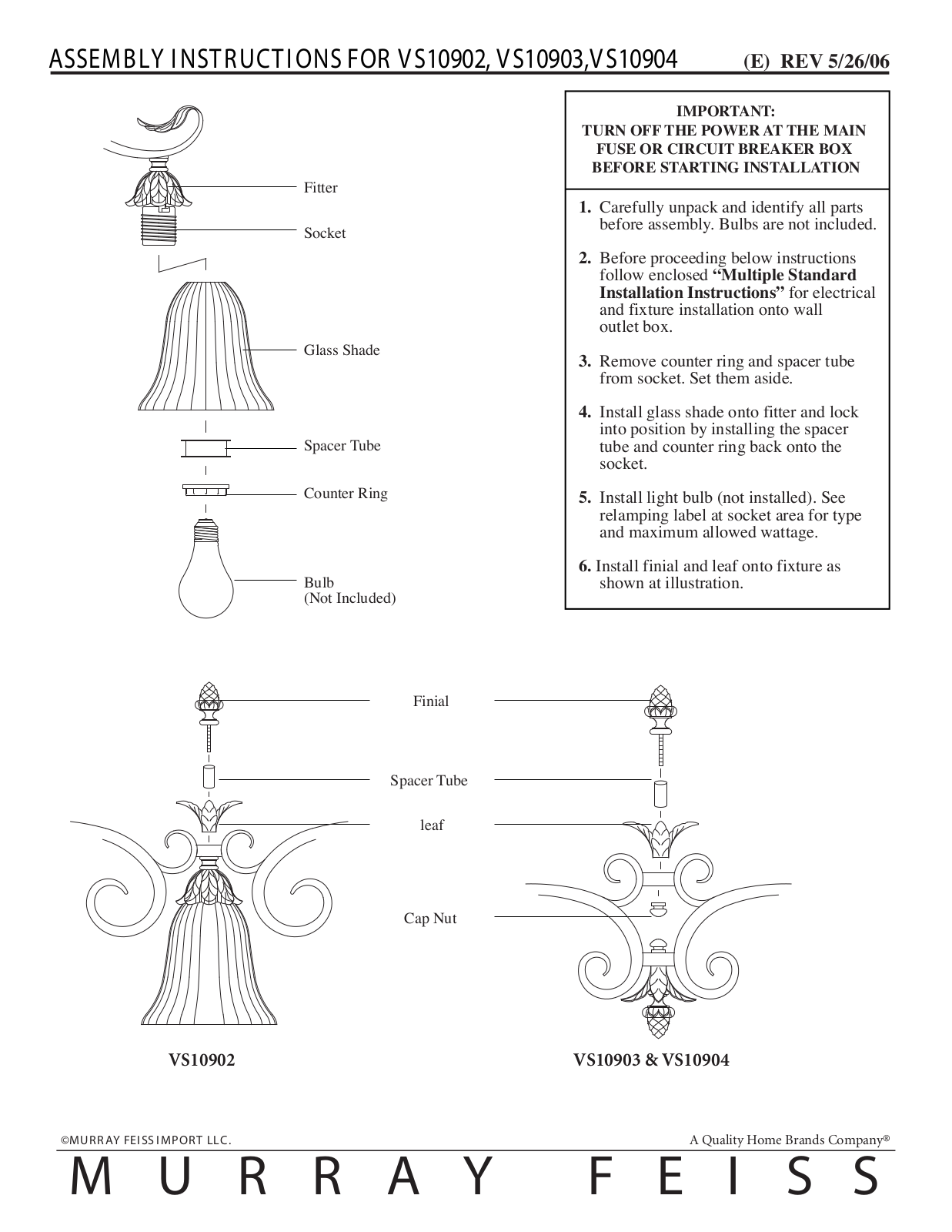 Feiss VS10904 User Manual