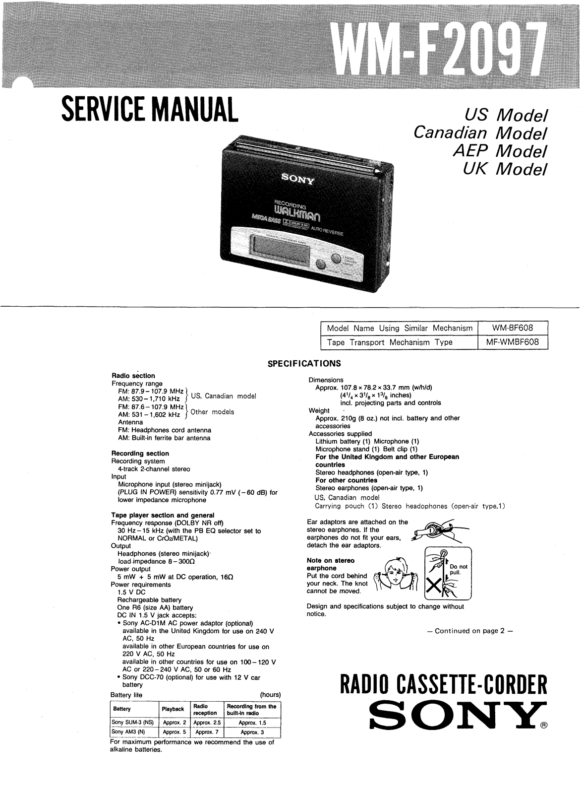 Sony WMF-2097 Service manual