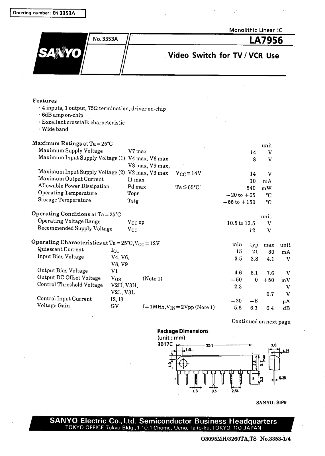 SANYO LA7956 Datasheet