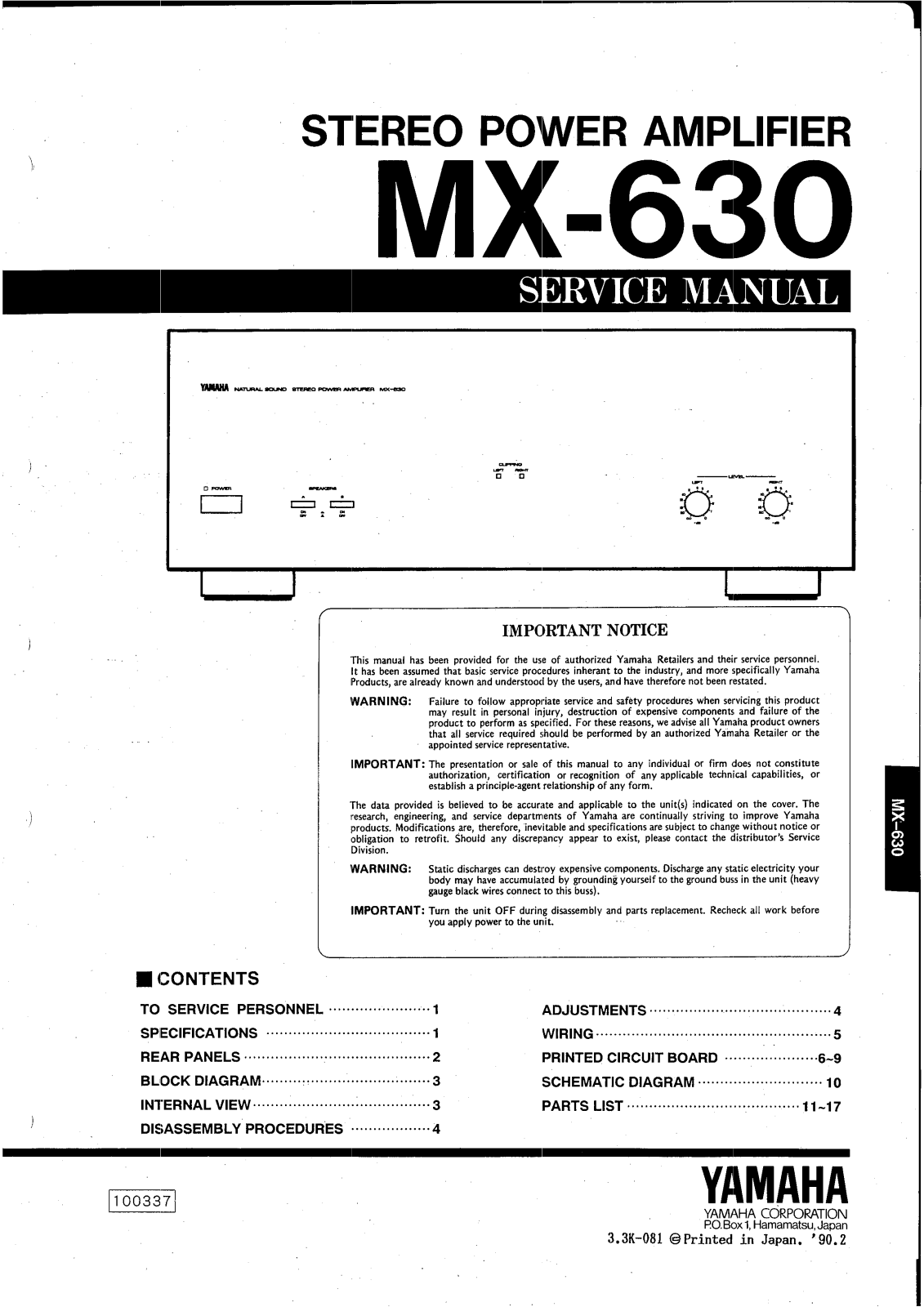 Yamaha MX-630 Service manual