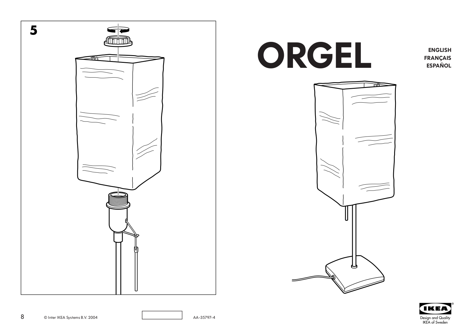 IKEA ORGEL TABLE LAMP Assembly Instruction