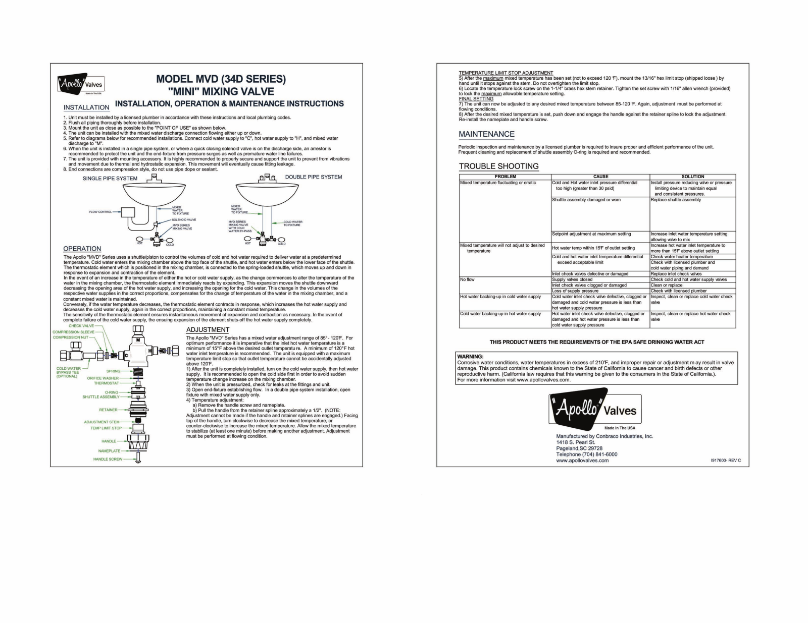 Apollo Conbraco 34DLF Installation Manual