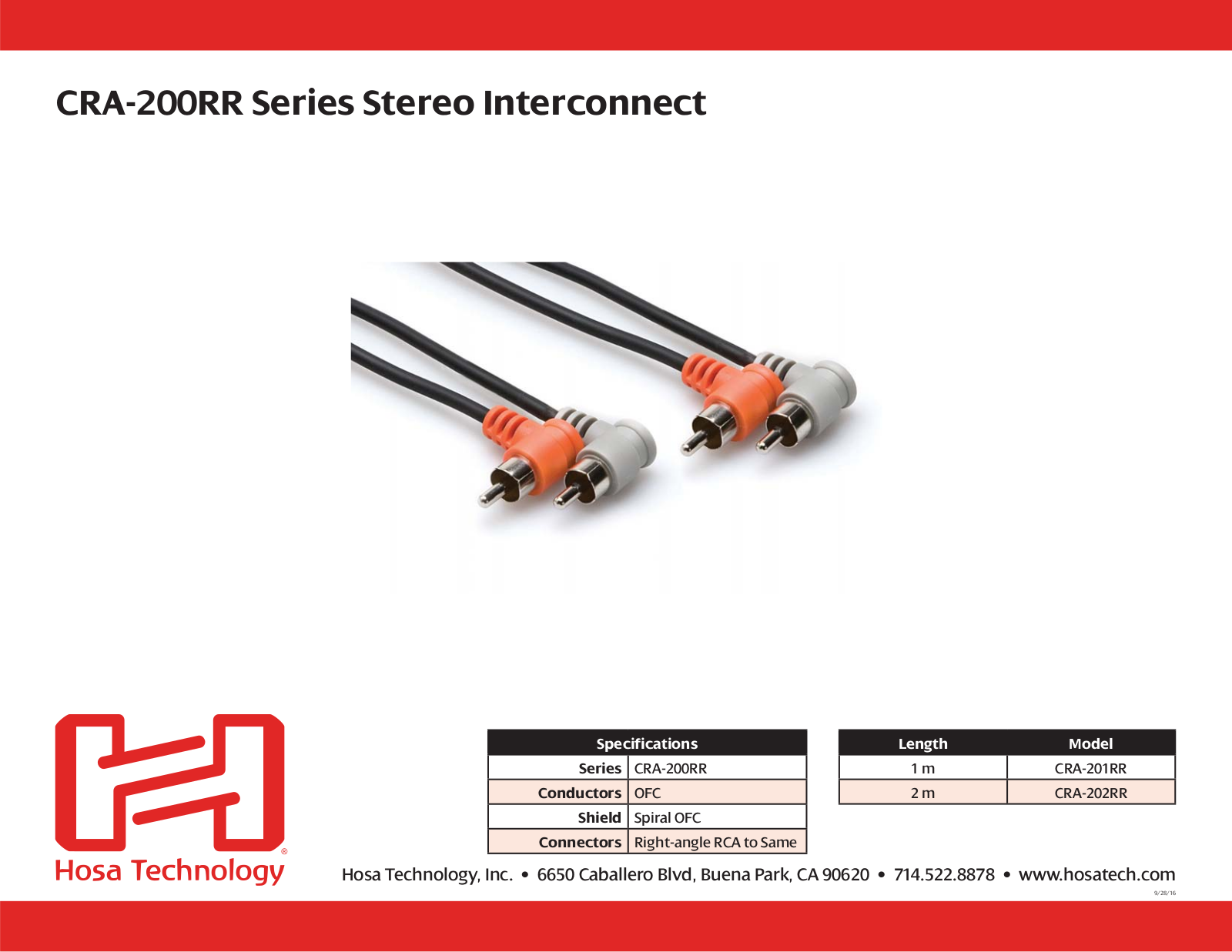 Hosa CRA-201RR, CRA-202RR Specification