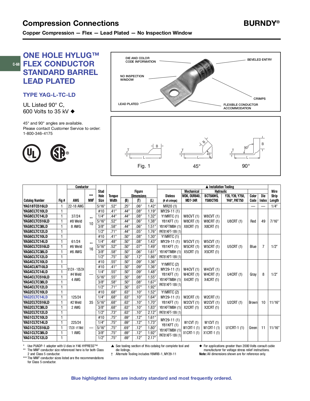 Burndy YAG-L-TC-LD Catalog Page