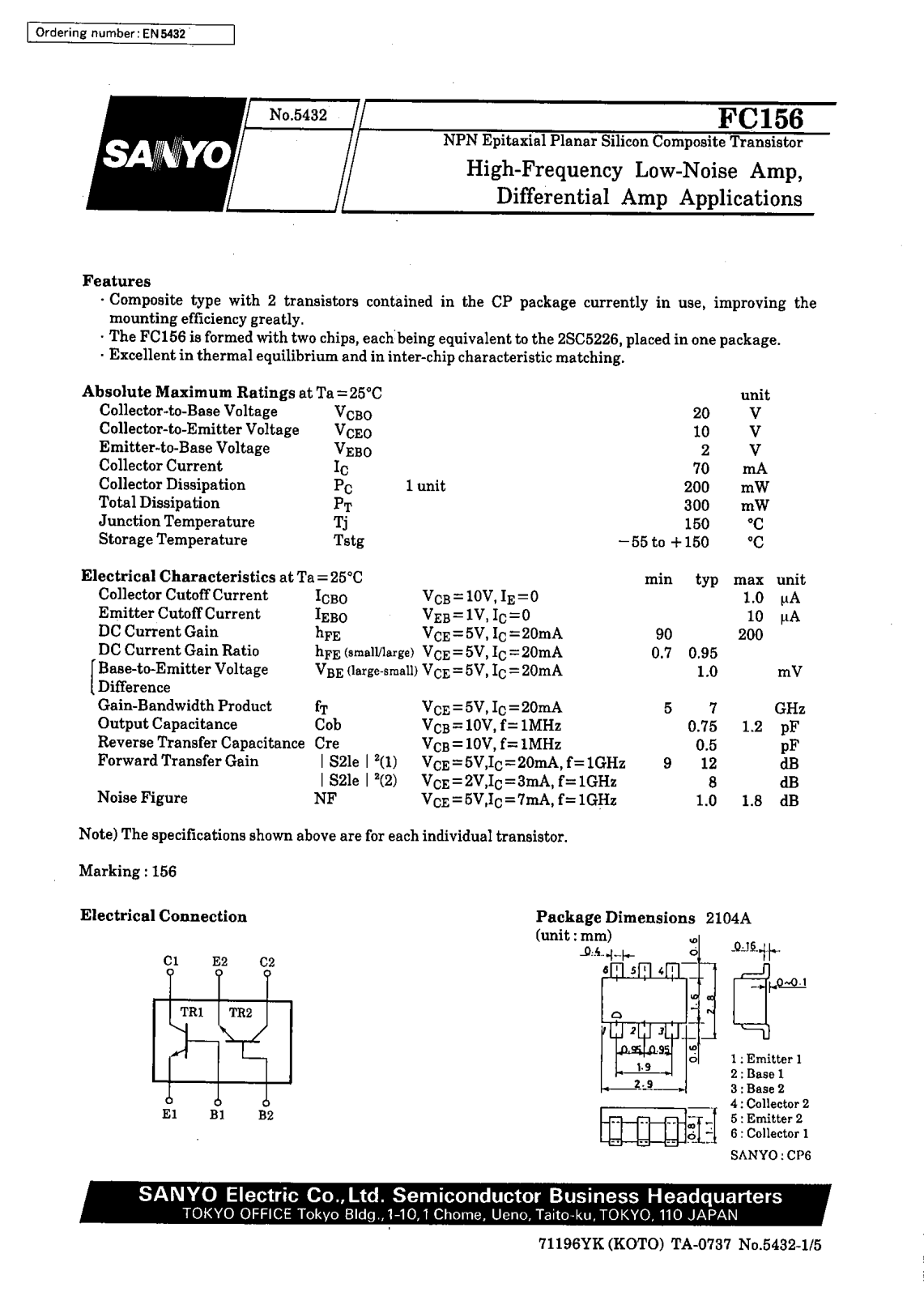 SANYO FC156 Datasheet