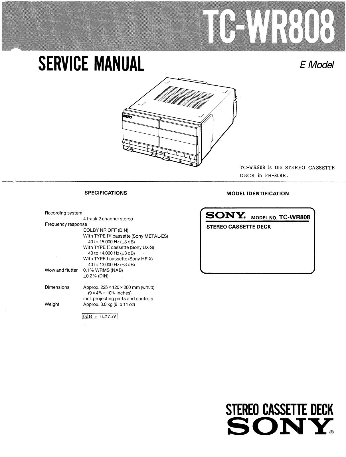 Sony TCWR-808 Service manual