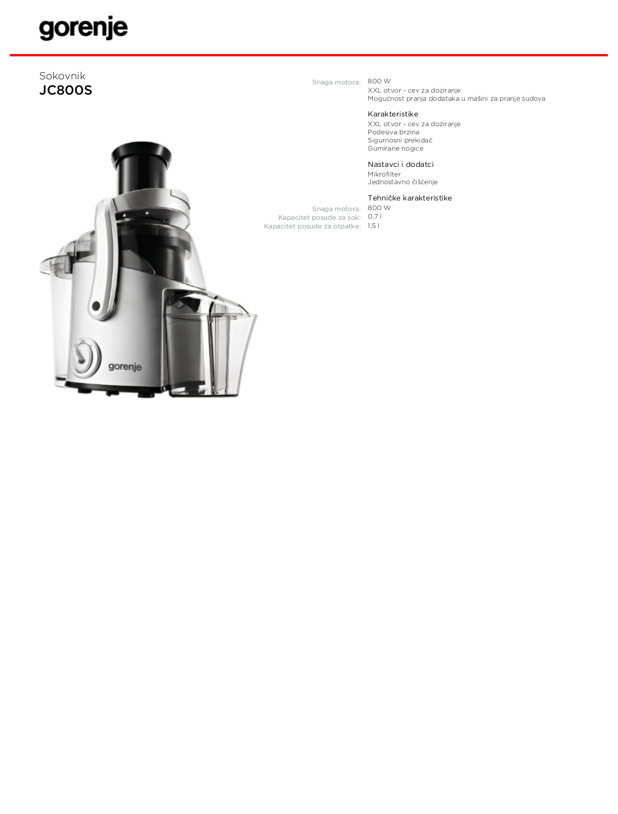 Gorenje JC800S BROCHURE