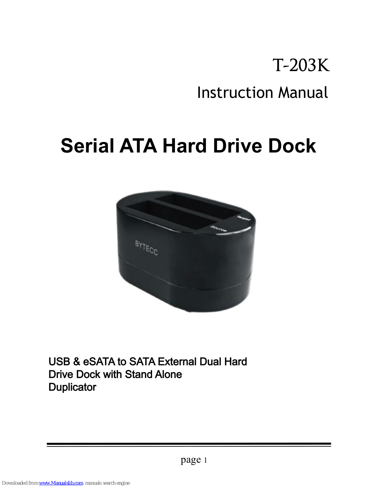 Bytecc T-203K Instruction Manual - ManualMachine.com