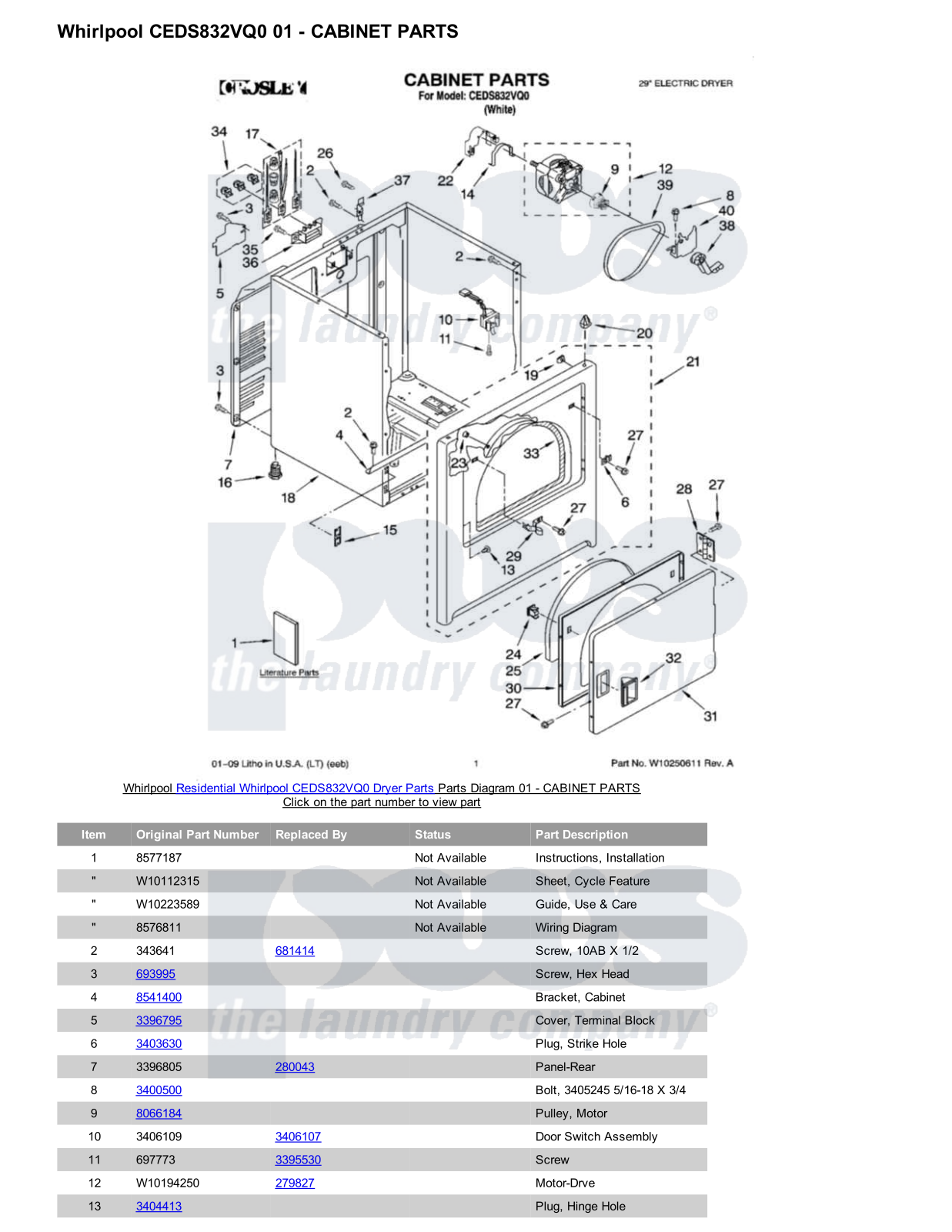Whirlpool CEDS832VQ0 Parts Diagram
