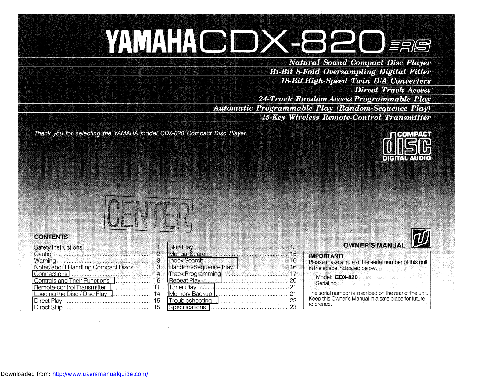 Yamaha Audio CDX-820 User Manual