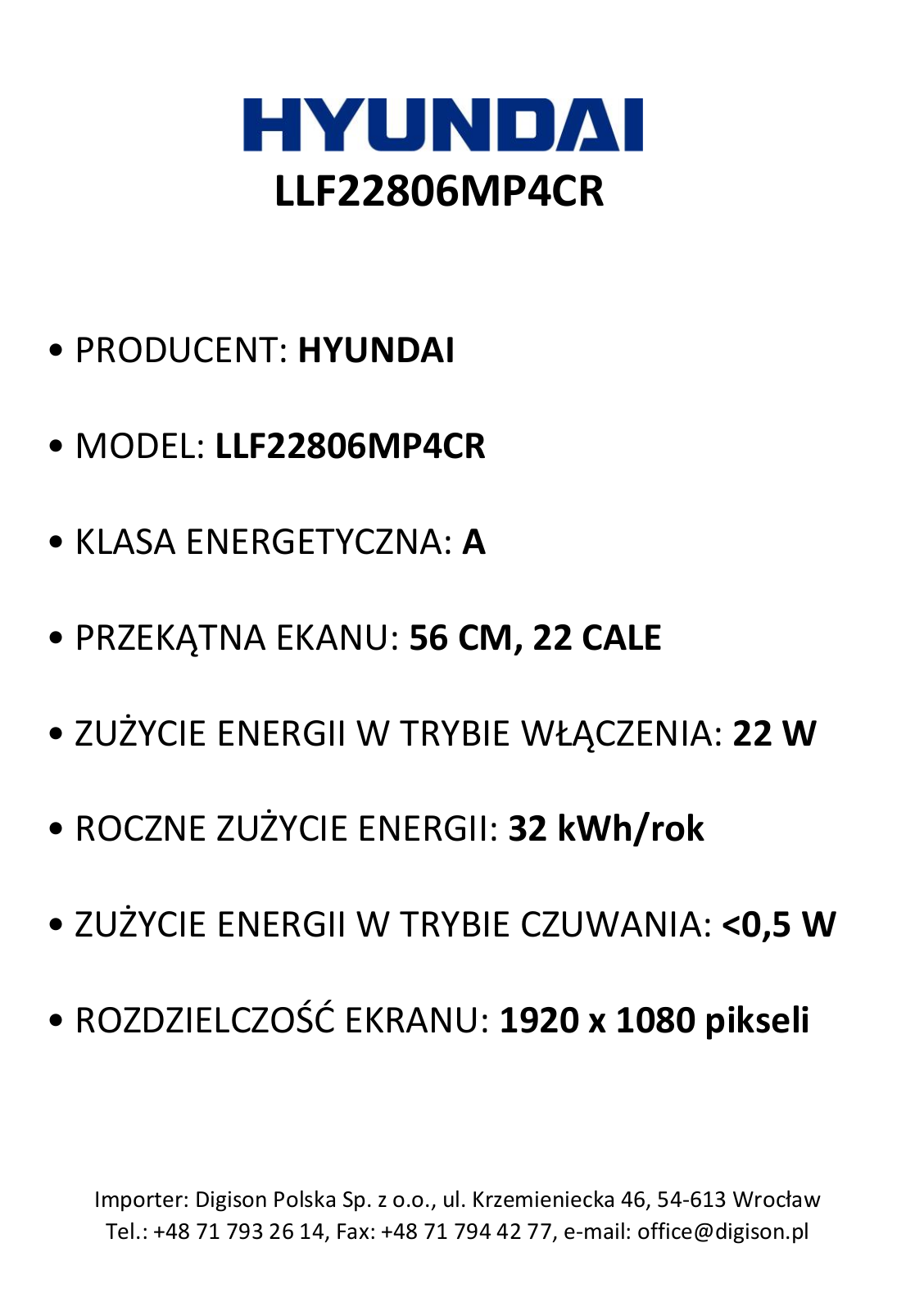 Hyundai LLF 22806 MP4CR User Manual