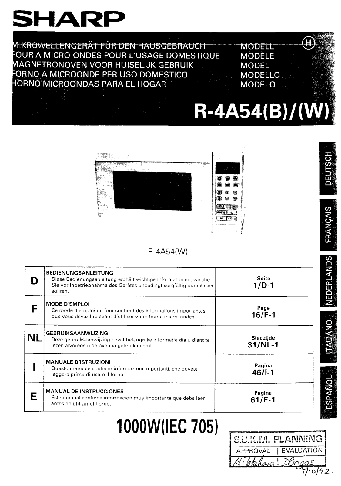 SHARP R-4A54 User Manual