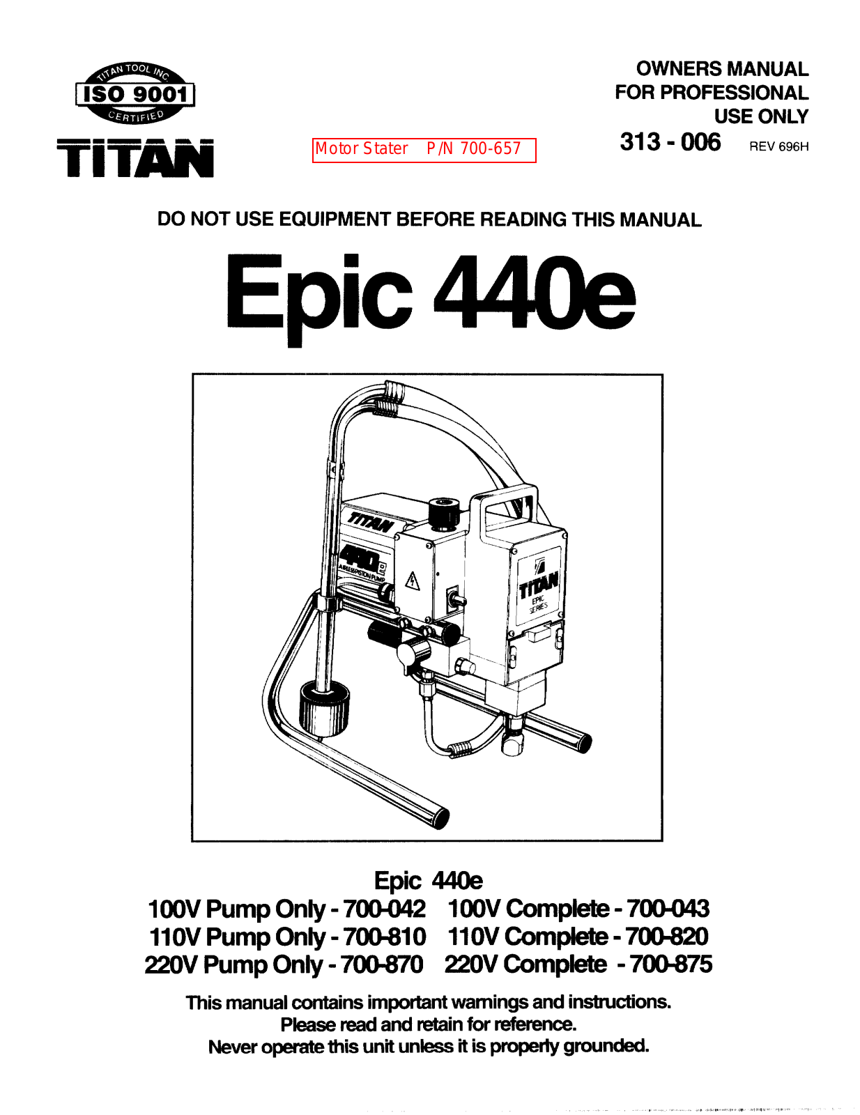 Titan 700-870, 700-820, 700-810, 700-042, 700-875 User Manual