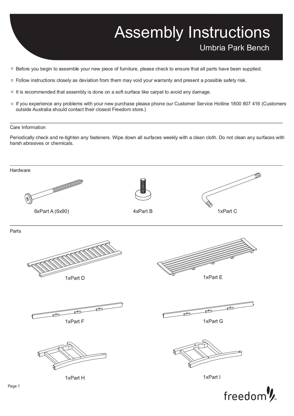 Freedom Umbria Park Bench Assembly Instruction