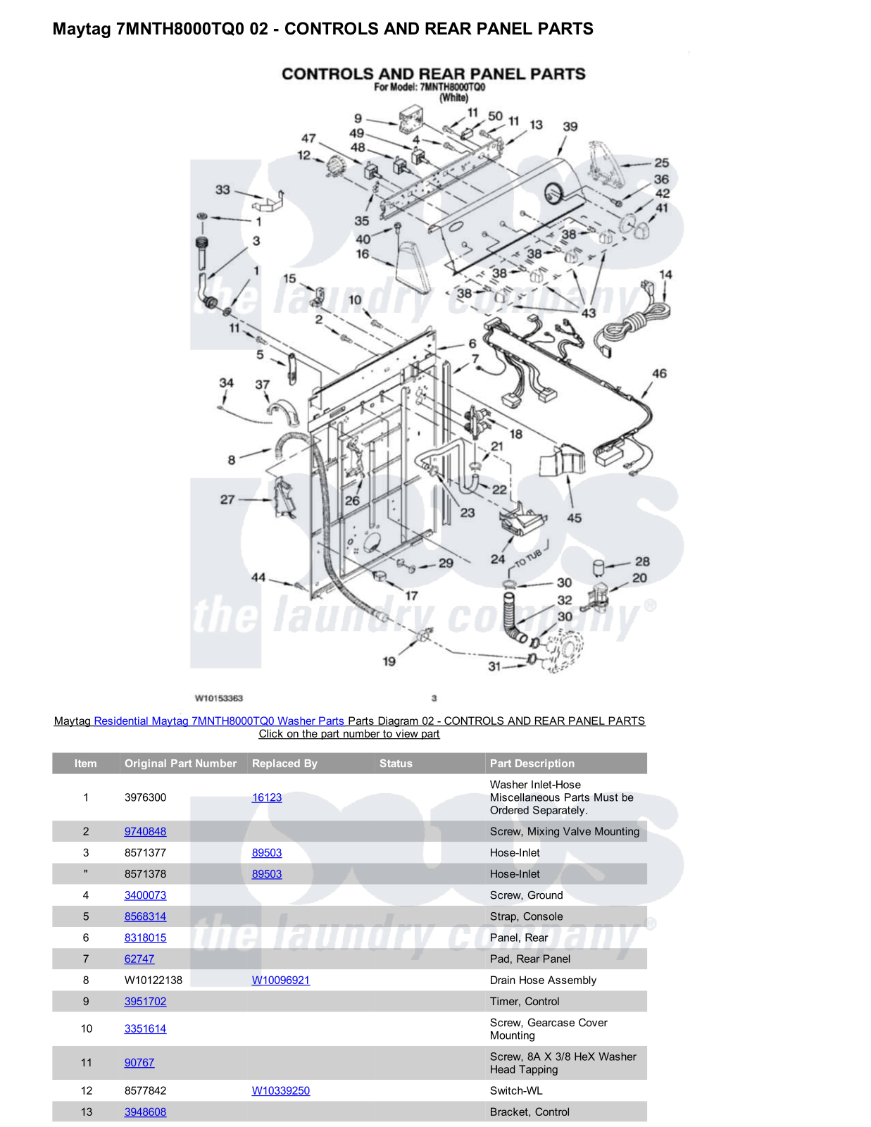 Maytag 7MNTH8000TQ0 Parts Diagram