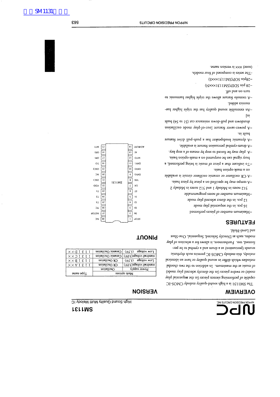 NPC SM1131 Technical data