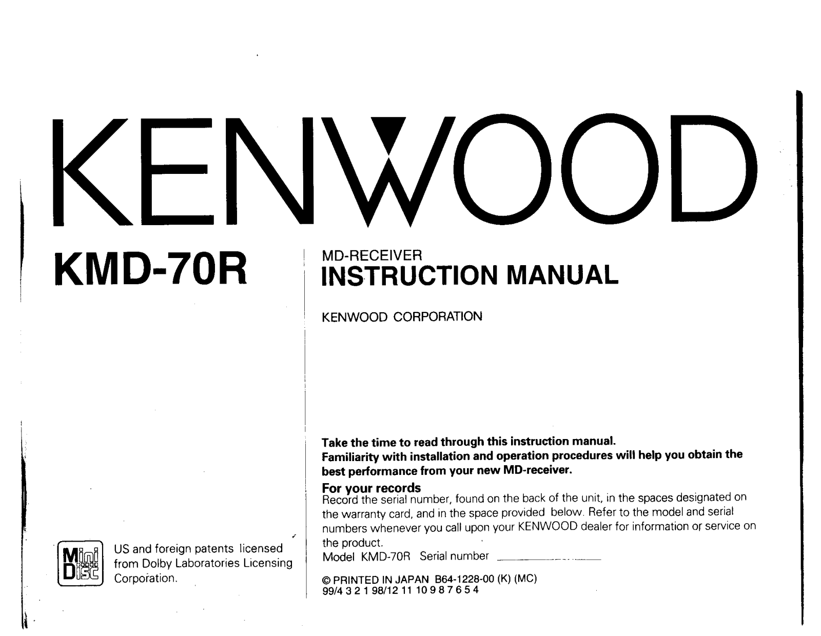 Kenwood KMD-70R User Manual