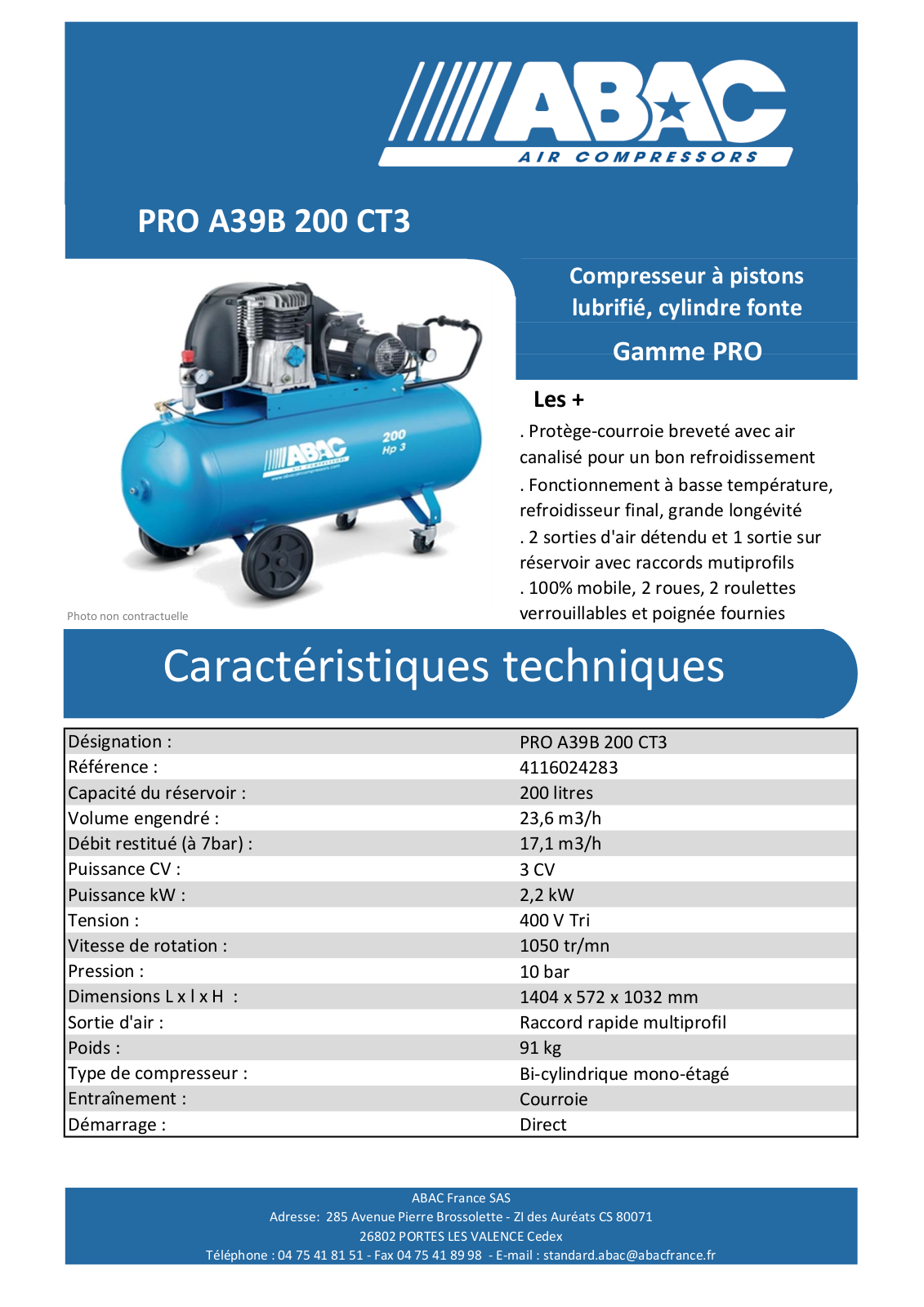 Abac PRO A39B 200 CT3 Specification - ManualMachine.com