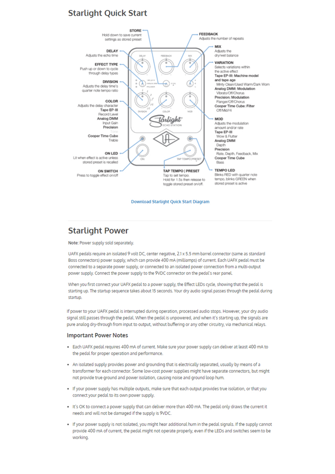 Universal Audio Starlight User manual