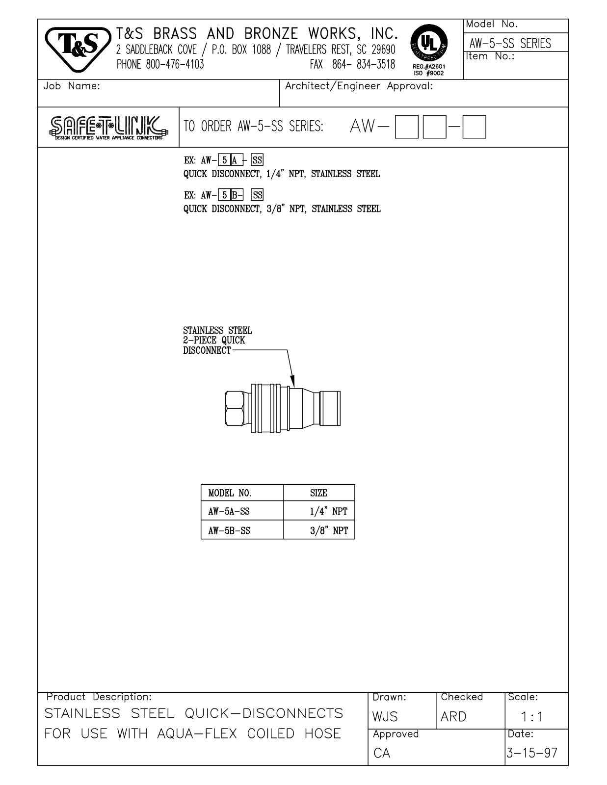 T&S Brass AW-5A-SS User Manual