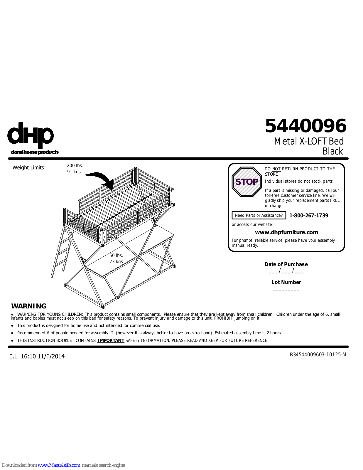DHP 5440096, X-LOFT Bed, Metal X-LOFT Bed User Manual - ManualMachine.com