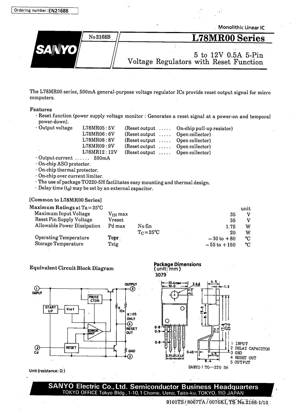 SANYO L78MR09, L78MR08, L78MR06, L78MR05 Datasheet