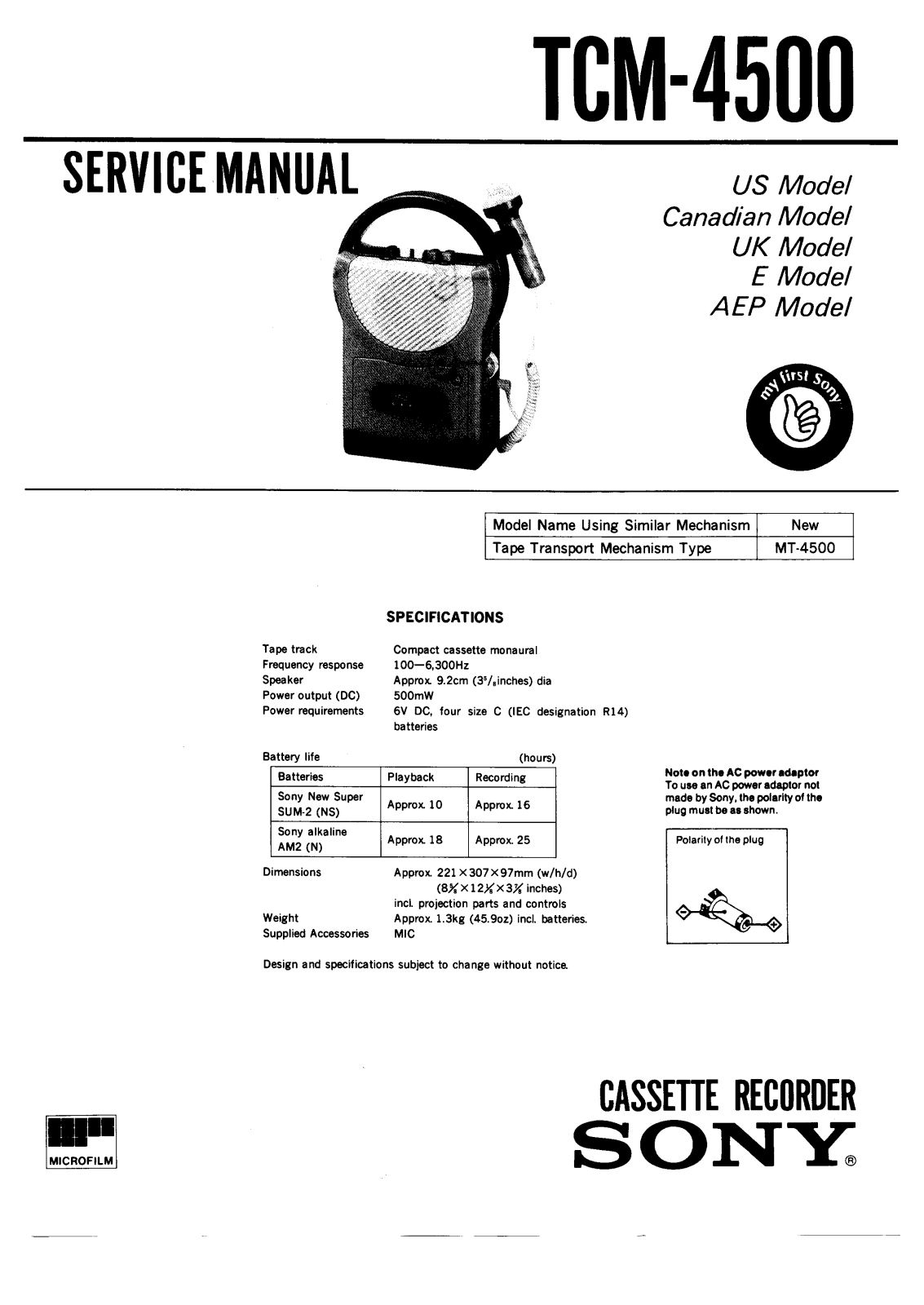 Sony TCM-4500 Service manual