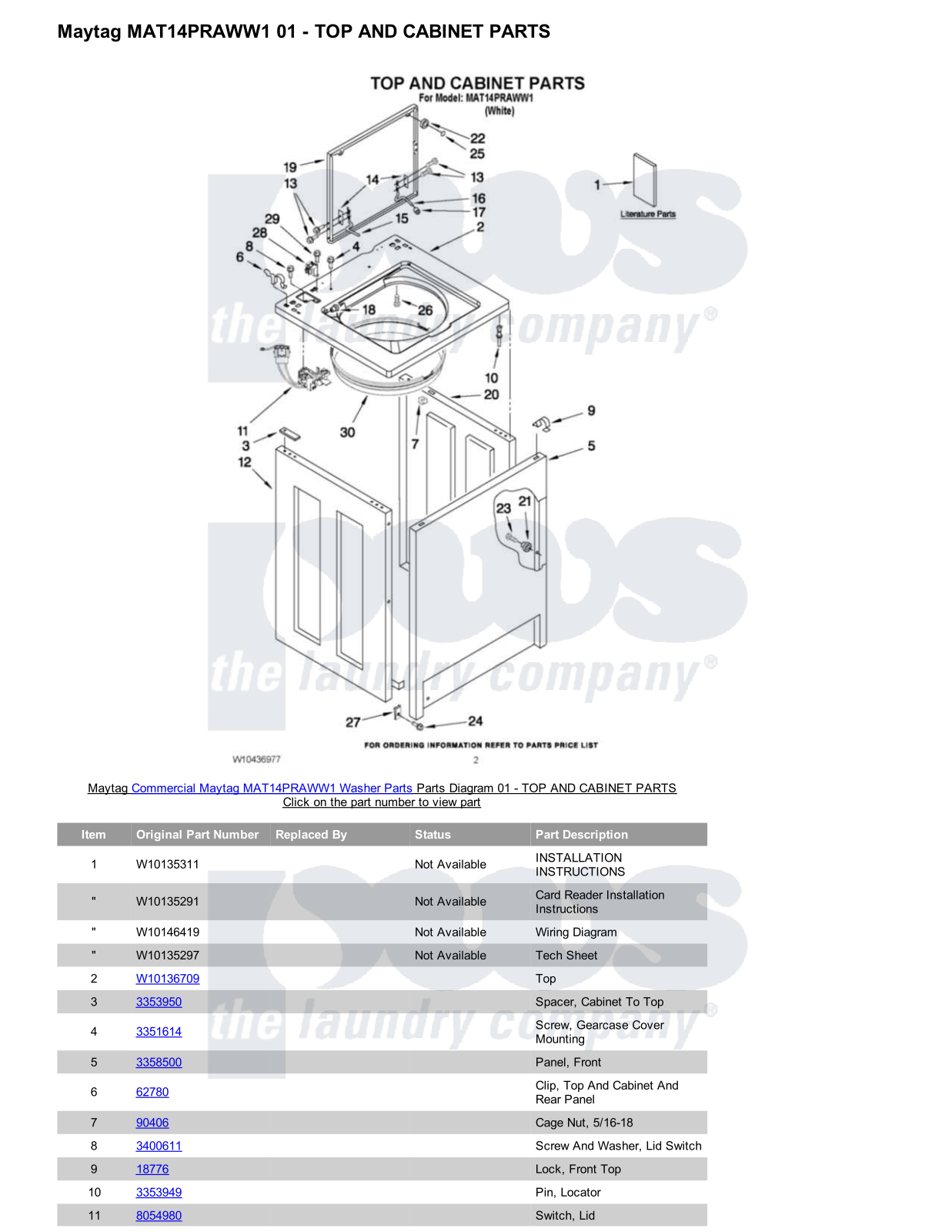 Maytag MAT14PRAWW1 Parts Diagram