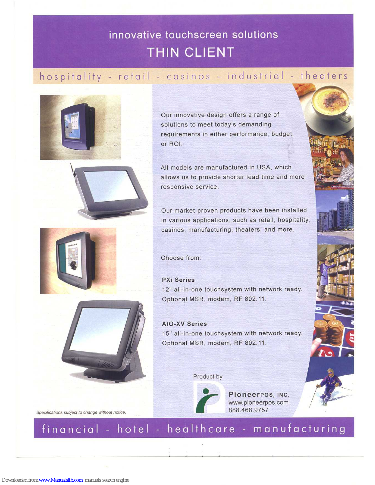 PIONEERPOS AIO-XV, PXi, AIO-XV Series, PXi Series Specifications - ManualMachine.com