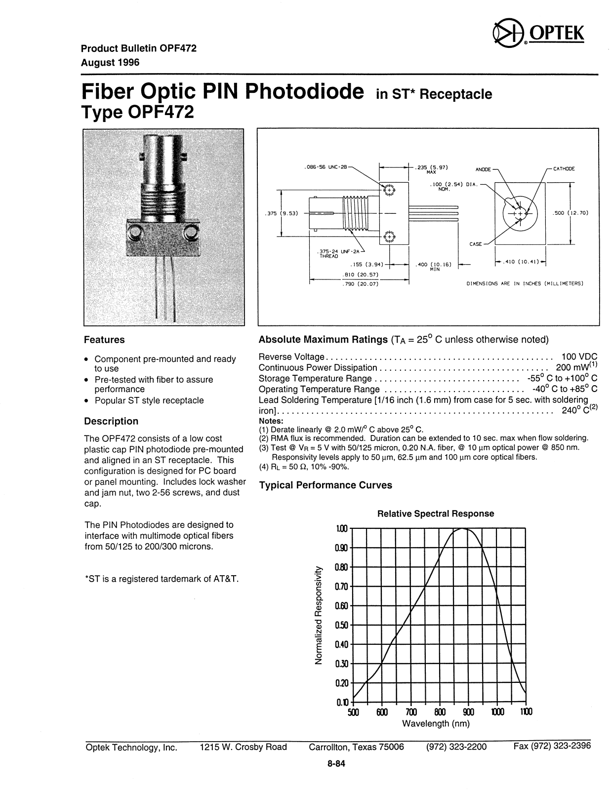 Datasheet OPF472 Datasheet (OPTEK) - ManualMachine.com
