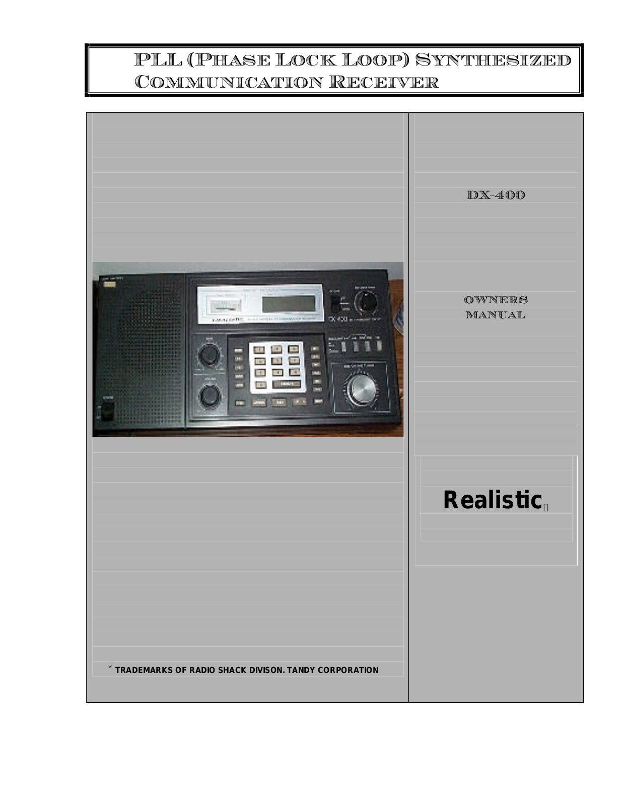 Realistic   RadioShack DX-400 Owner Manual