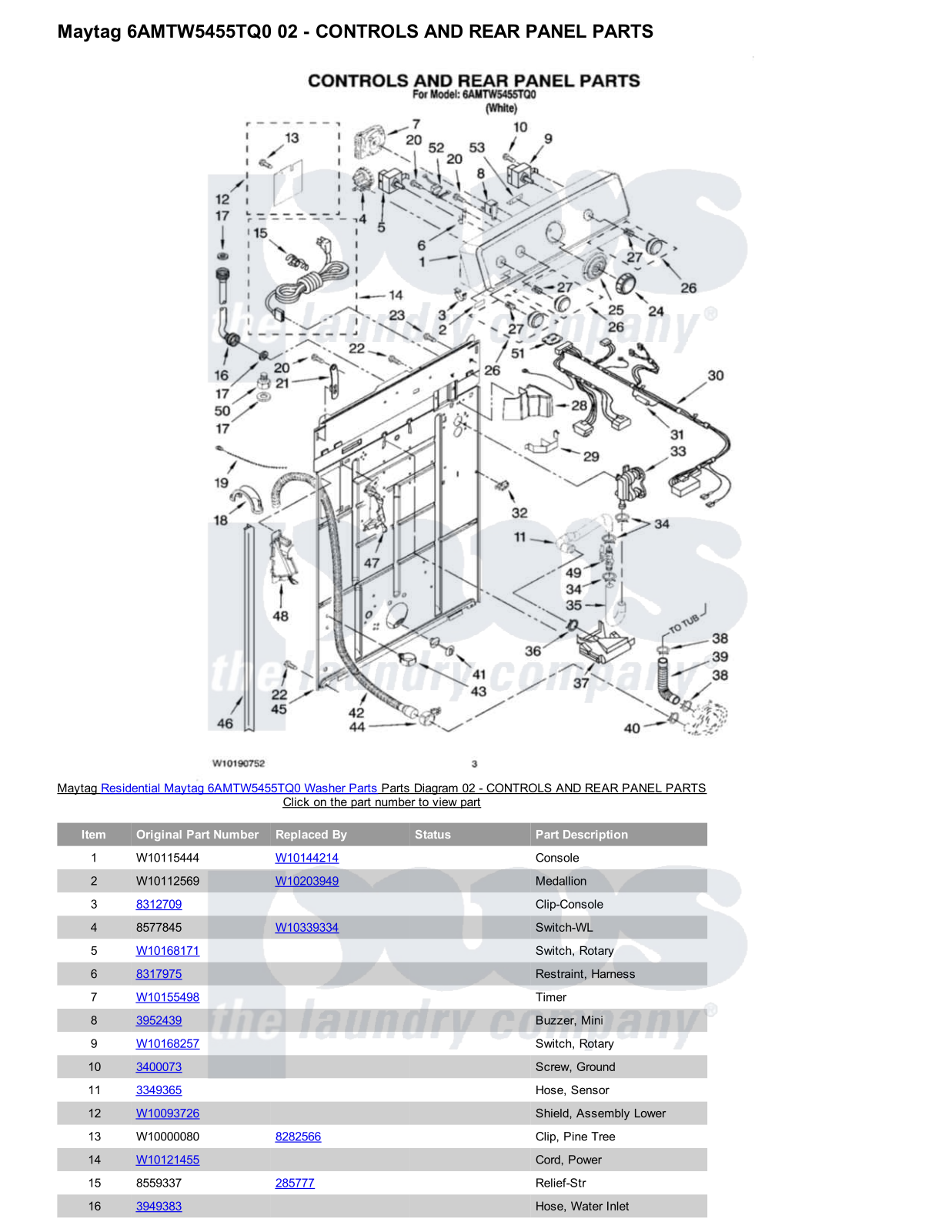 Maytag 6AMTW5455TQ0 Parts Diagram