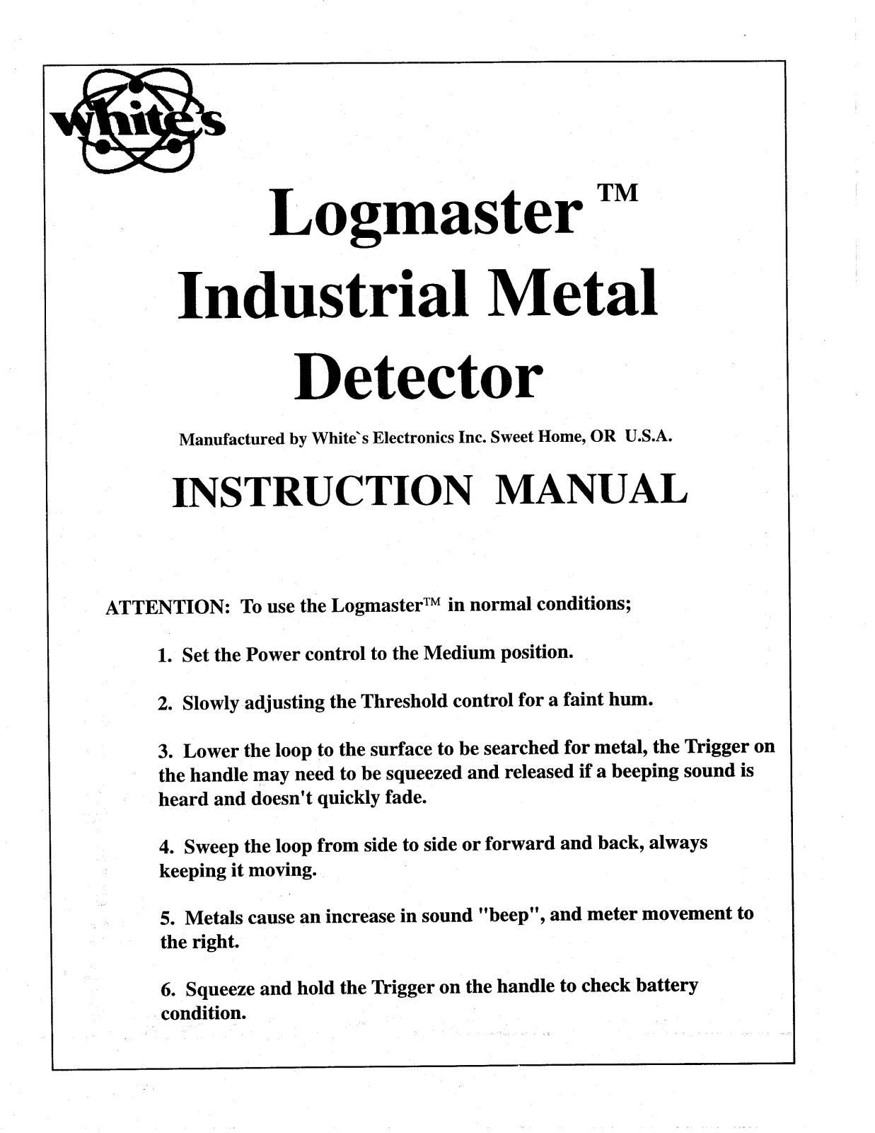 Whites Electronics LM User Manual