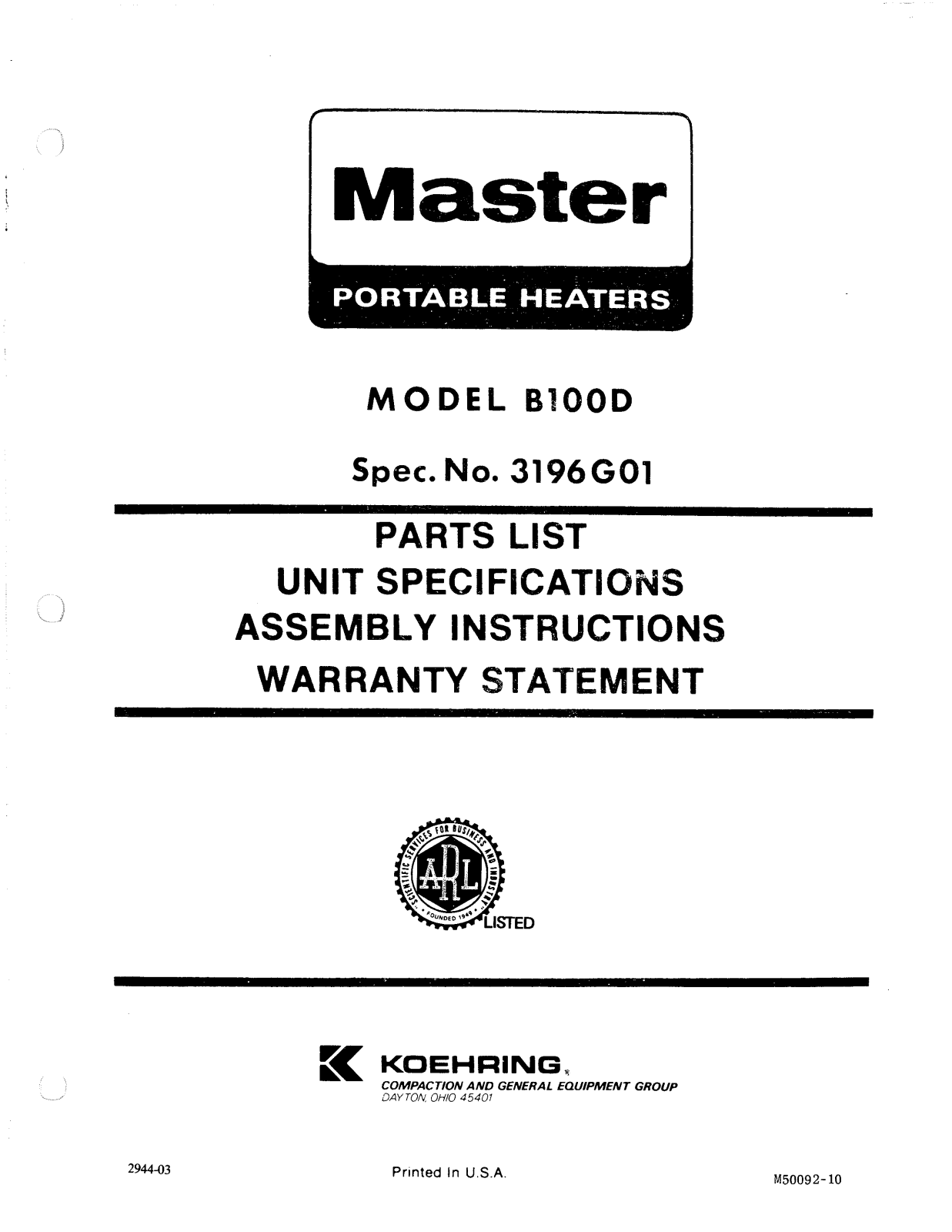 Desa Tech B100D Owner's Manual