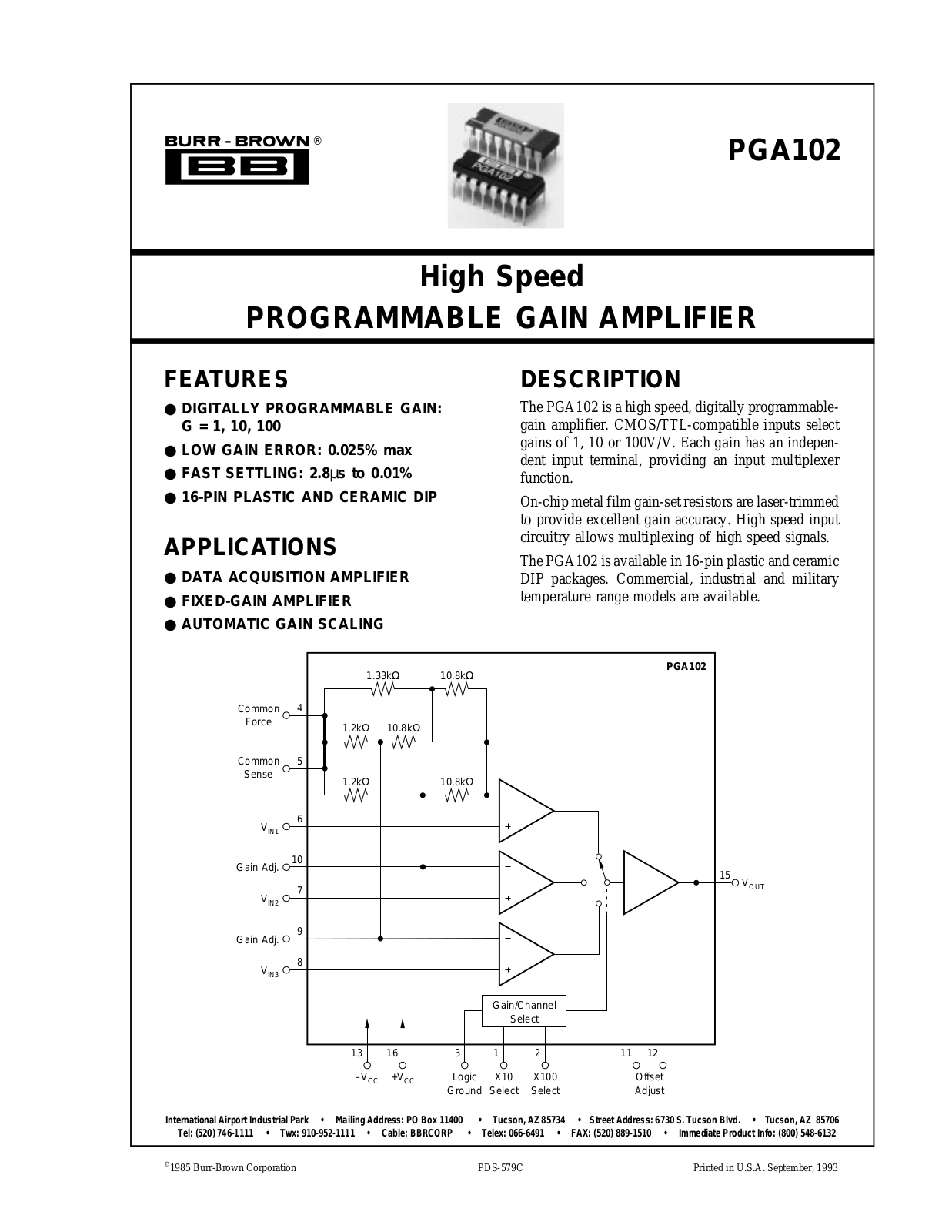 Burr Brown PGA102KP Datasheet