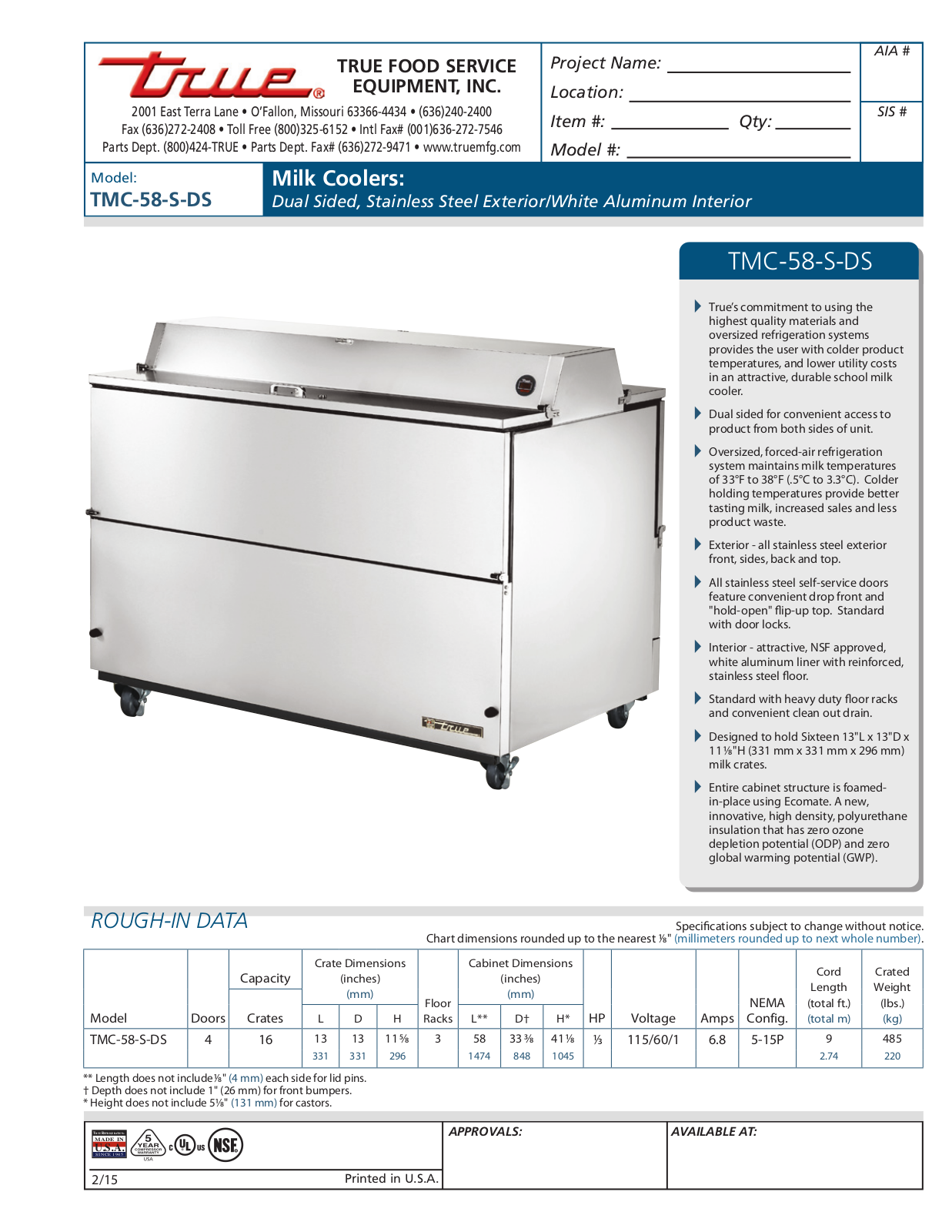 True TMC-58-S-DS User Manual