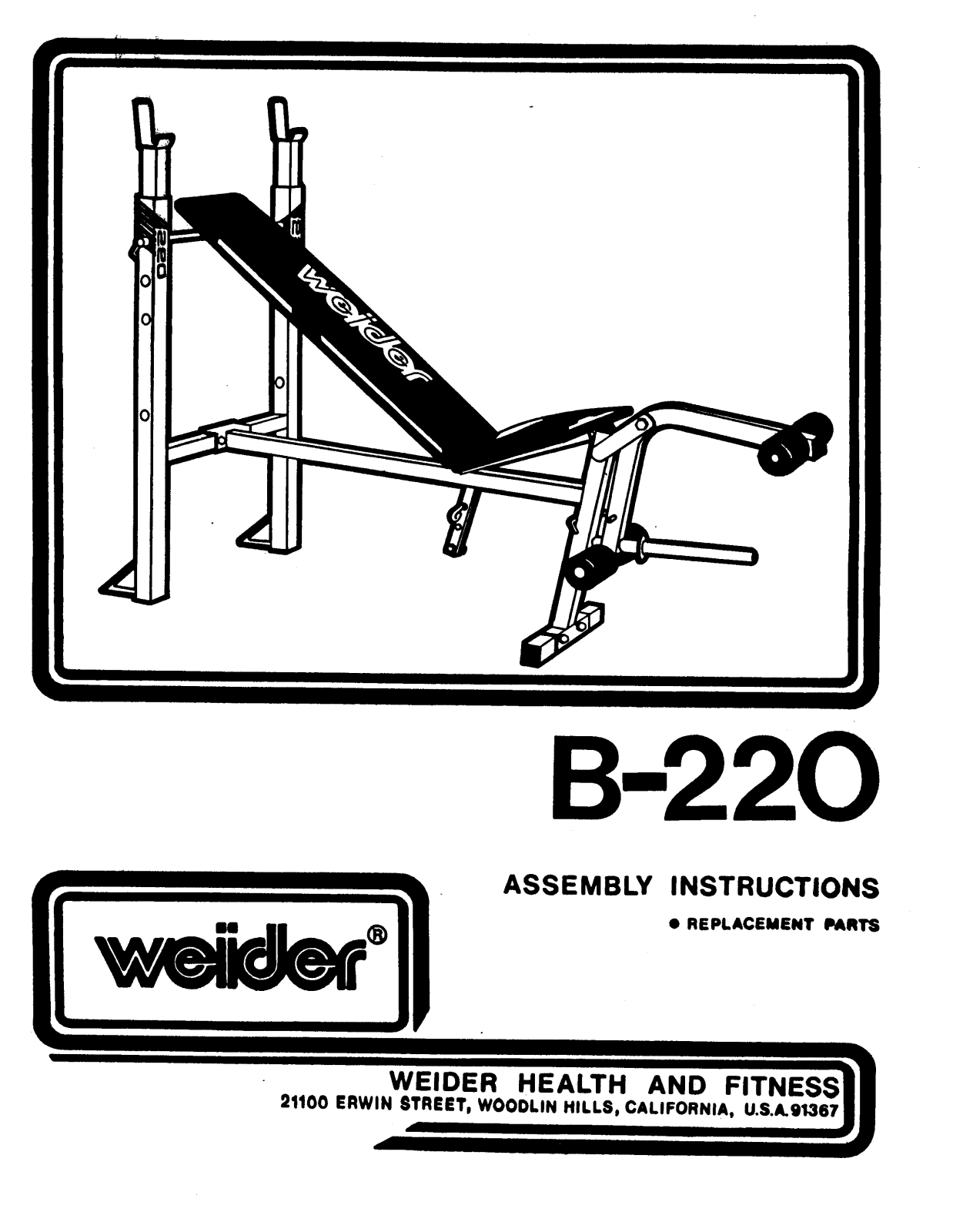 Weider B-220 User Manual