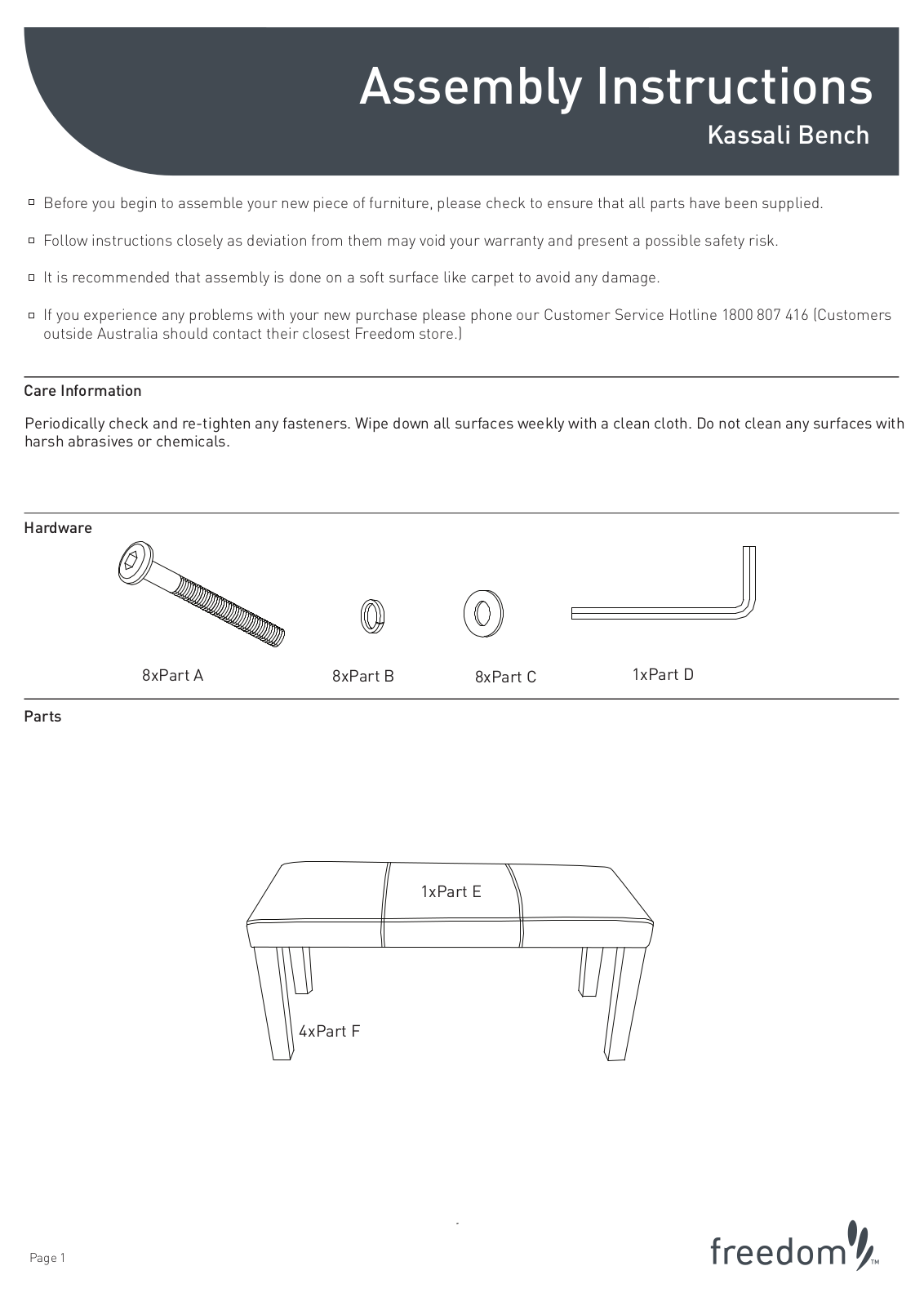 Freedom Kassali Bench Assembly Instruction