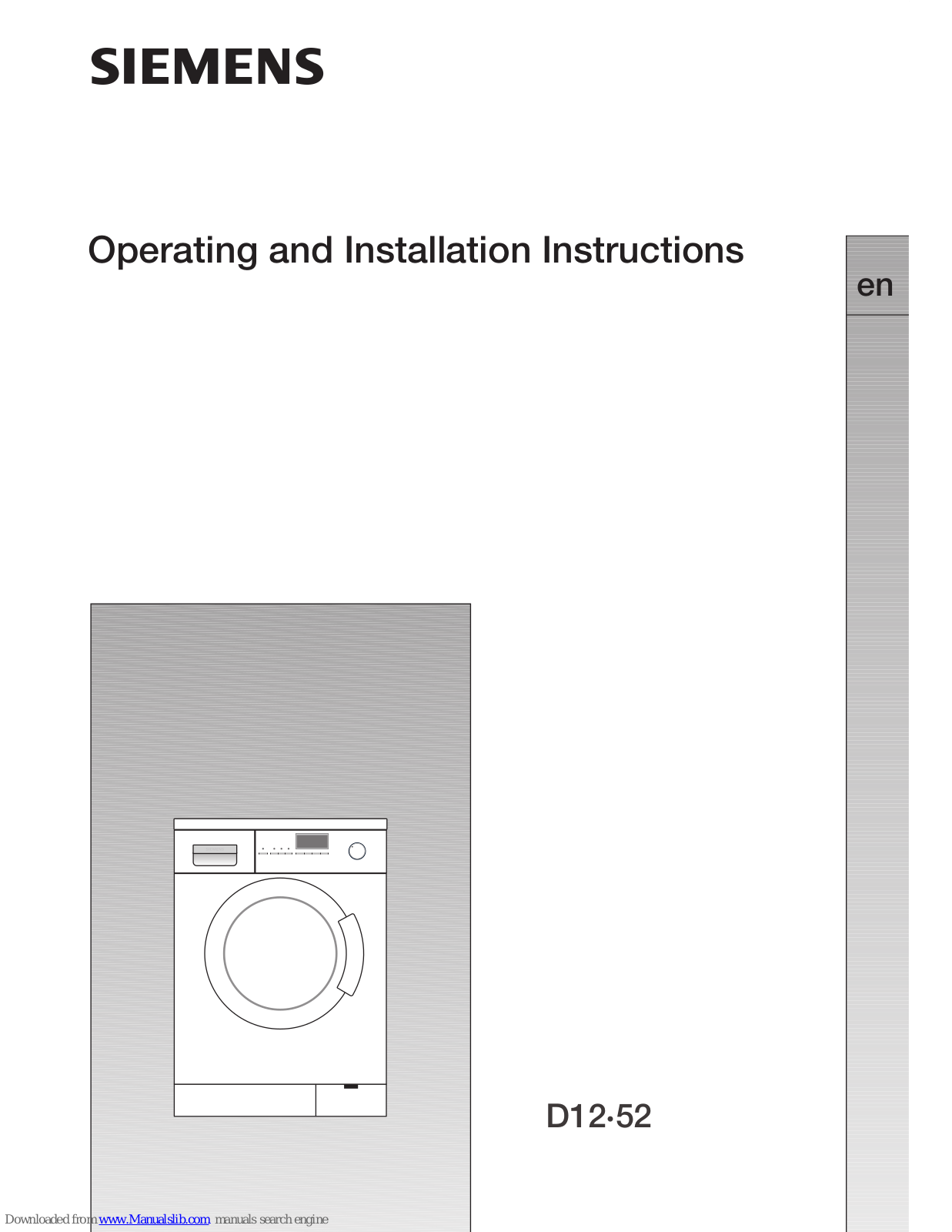 Siemens D12-52,WD12D520GB,WD12D523GB Operating And Installation Instruction