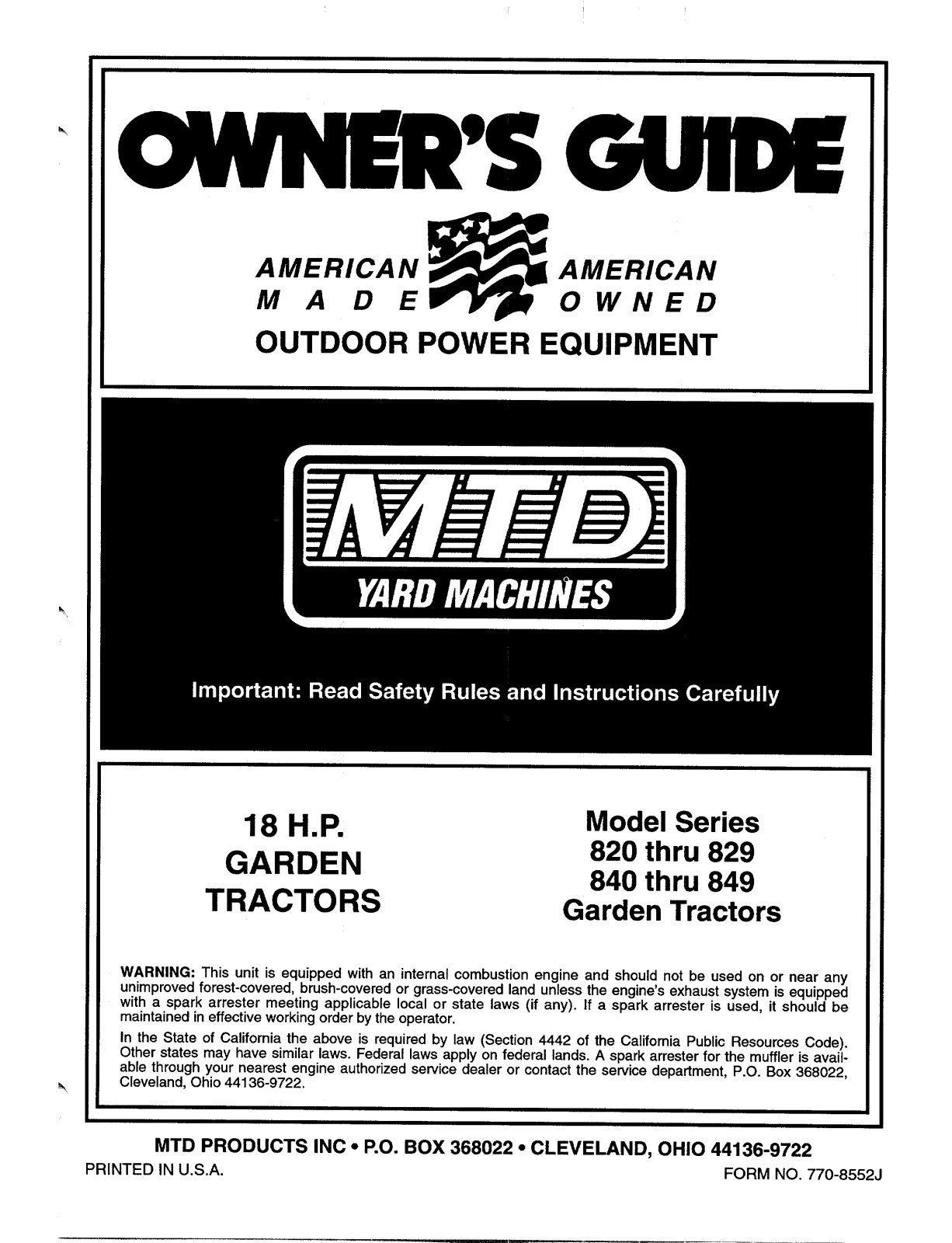 MTD 840, 820, 849, 829 User Manual