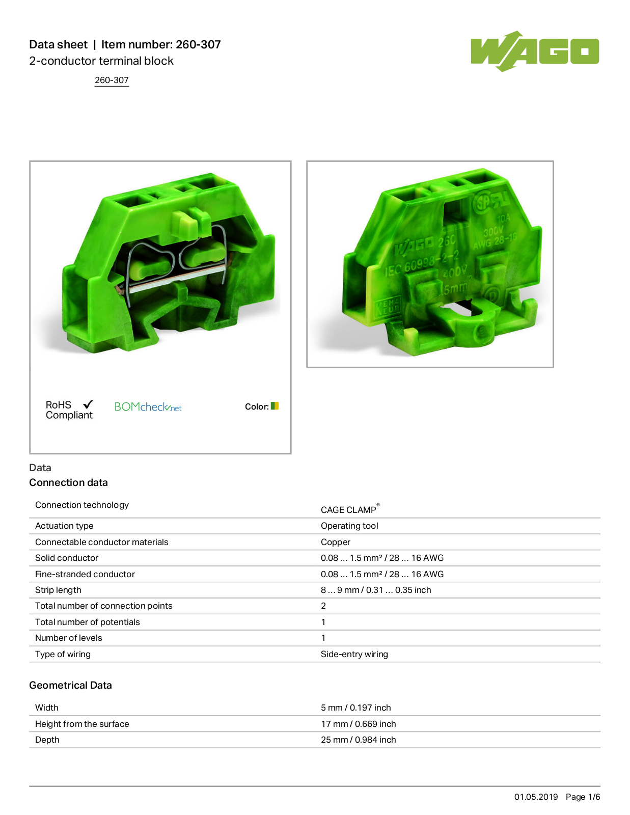 Wago 260-307 Data Sheet