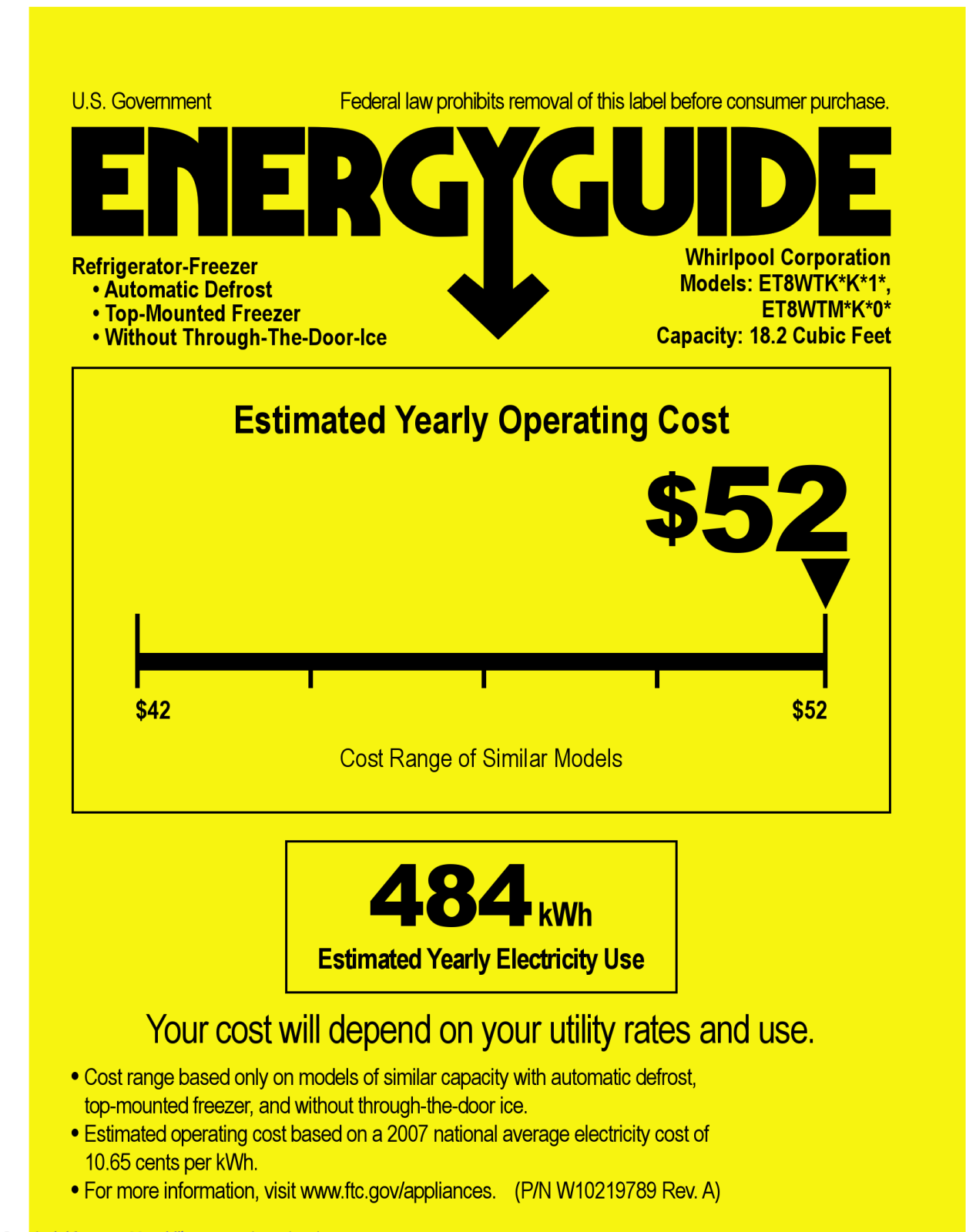 Whirlpool ET8WTKXKB Energy manual