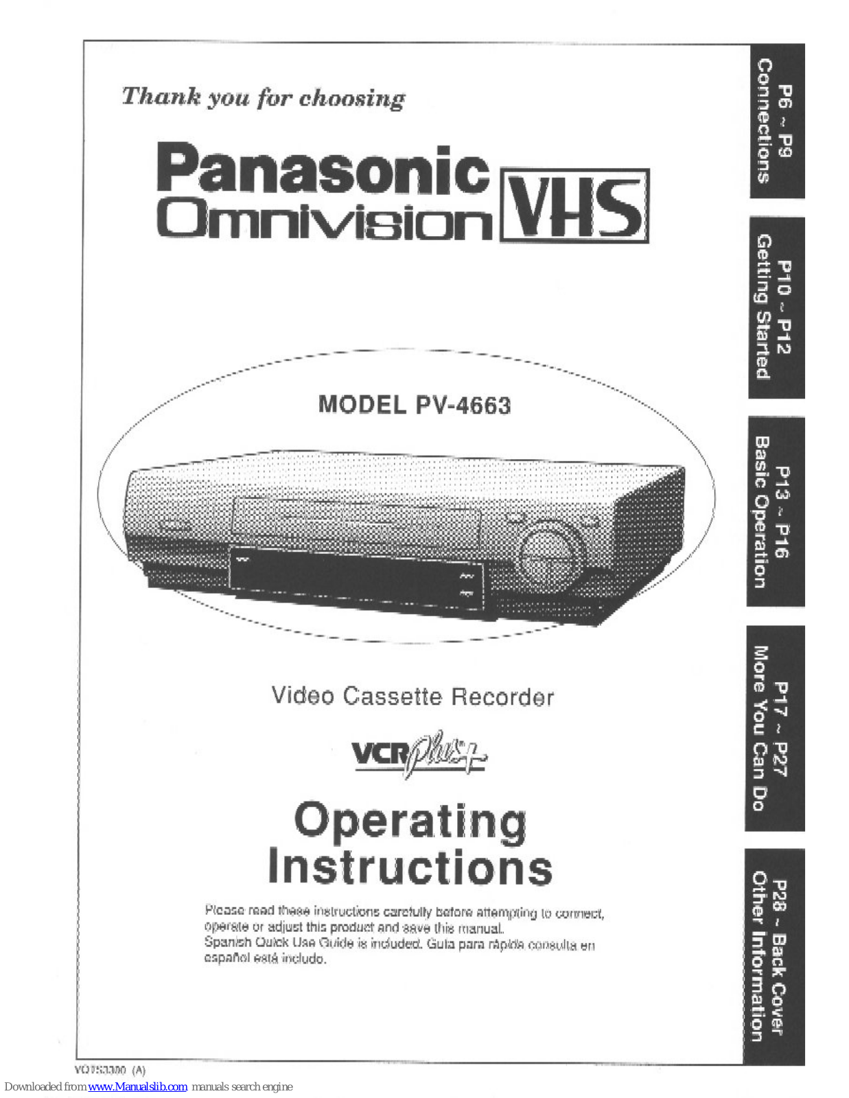 Panasonic Omnivision PV-4663 Operating Instructions Manual